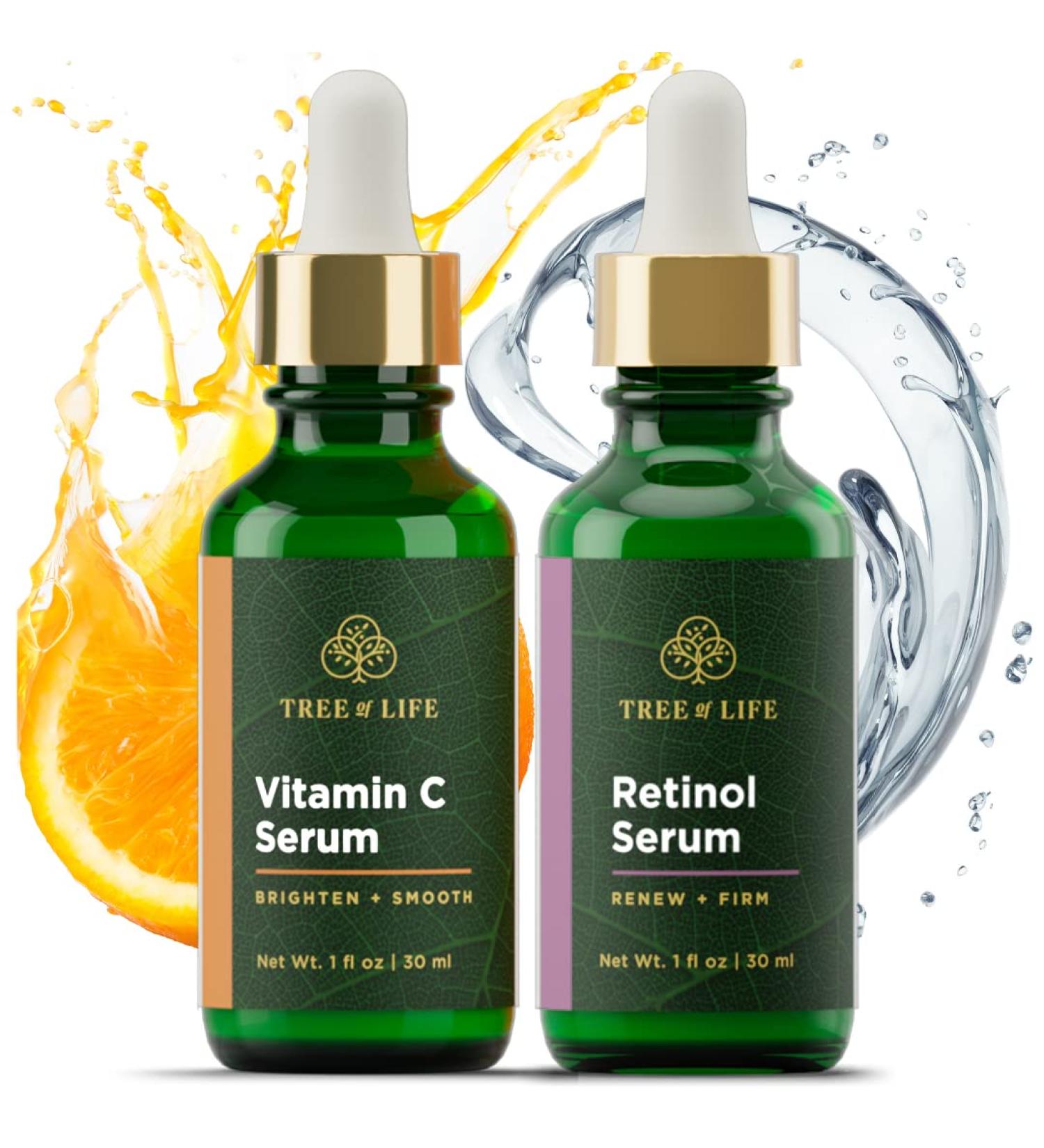 NEW LOOK Tree of Life Vitamin C & Retinol Serum Duo - Glowing & Revitalizing Skin - 1 Fl Oz (2 Pack) - Buy Online on GoSupps.com