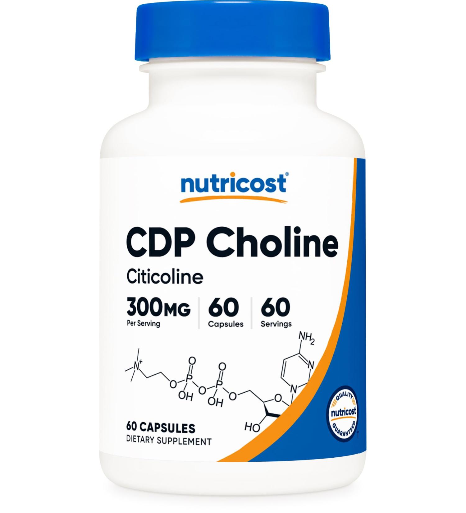 Nutricost CDP Choline (Citicoline) 300mg 60 Vegetarian Capsules - Non-GMO Vegetarian Friendly Gluten Free 60 Count (Pack of 1) - Buy Online on GoSupps.com