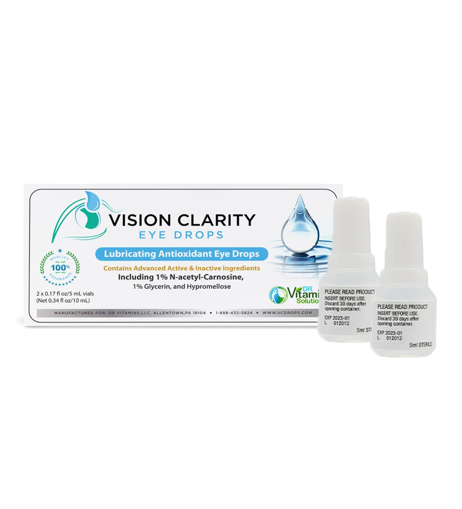 Vision Clarity Eye Drops 1% Carnosine - Antioxidant Lubricants for Dry Eyes & Cataracts - 2 Vials x 5ml - Buy Online on GoSupps.com