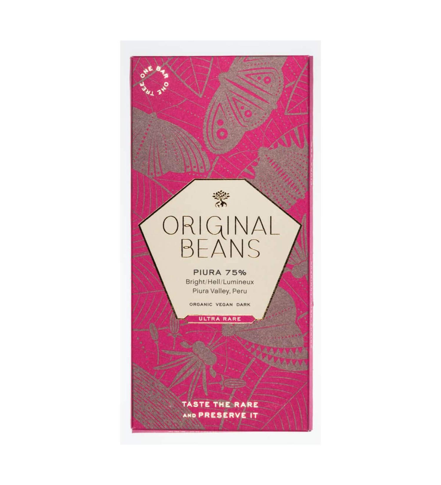 Original Beans - Piura Porcelana 75% Organic Dark Chocolate - 70 g - Pack of 13