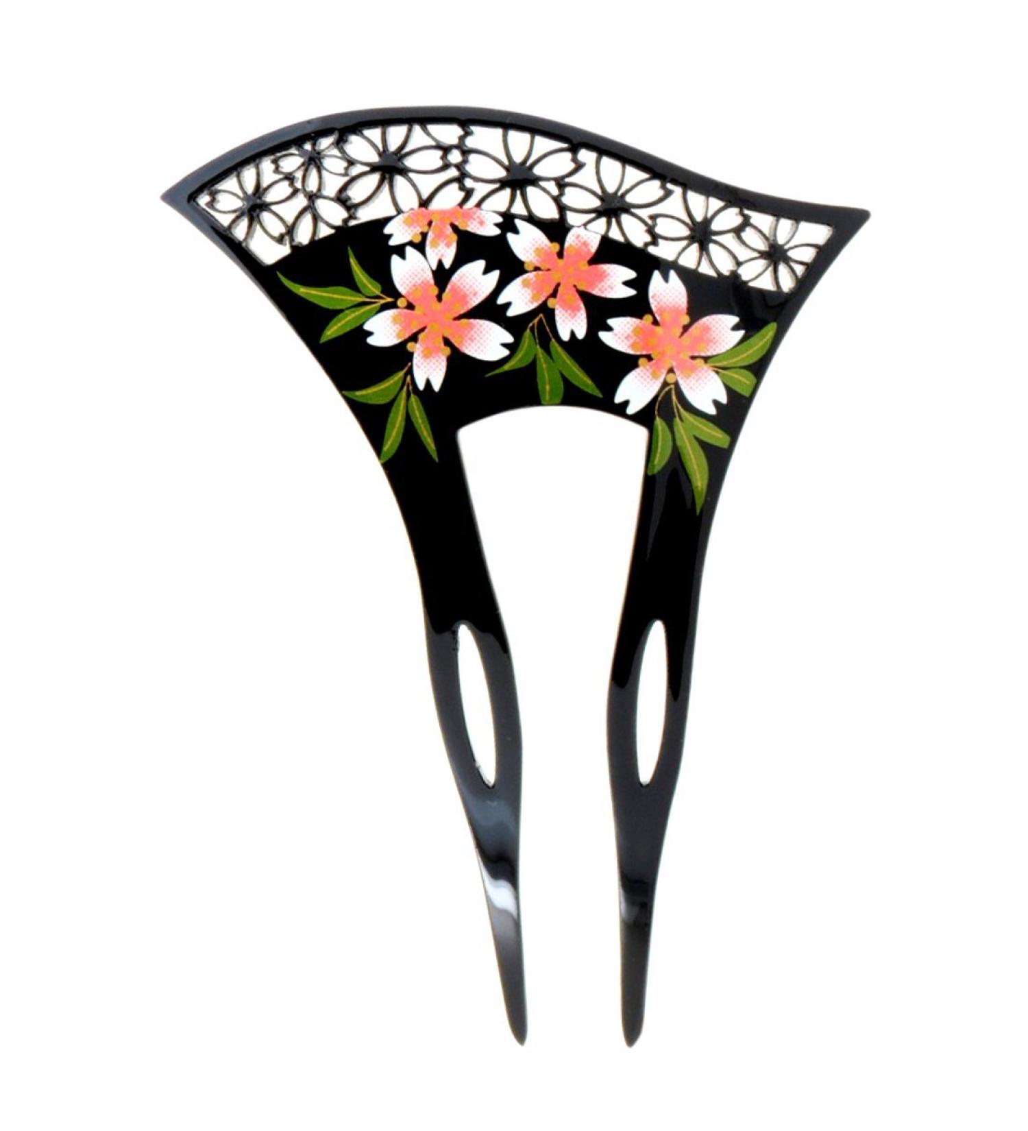 Japanese Traditional Style Floral Hair Comb Pins for Women - Black | YOY Fashion - Buy Online on GoSupps.com