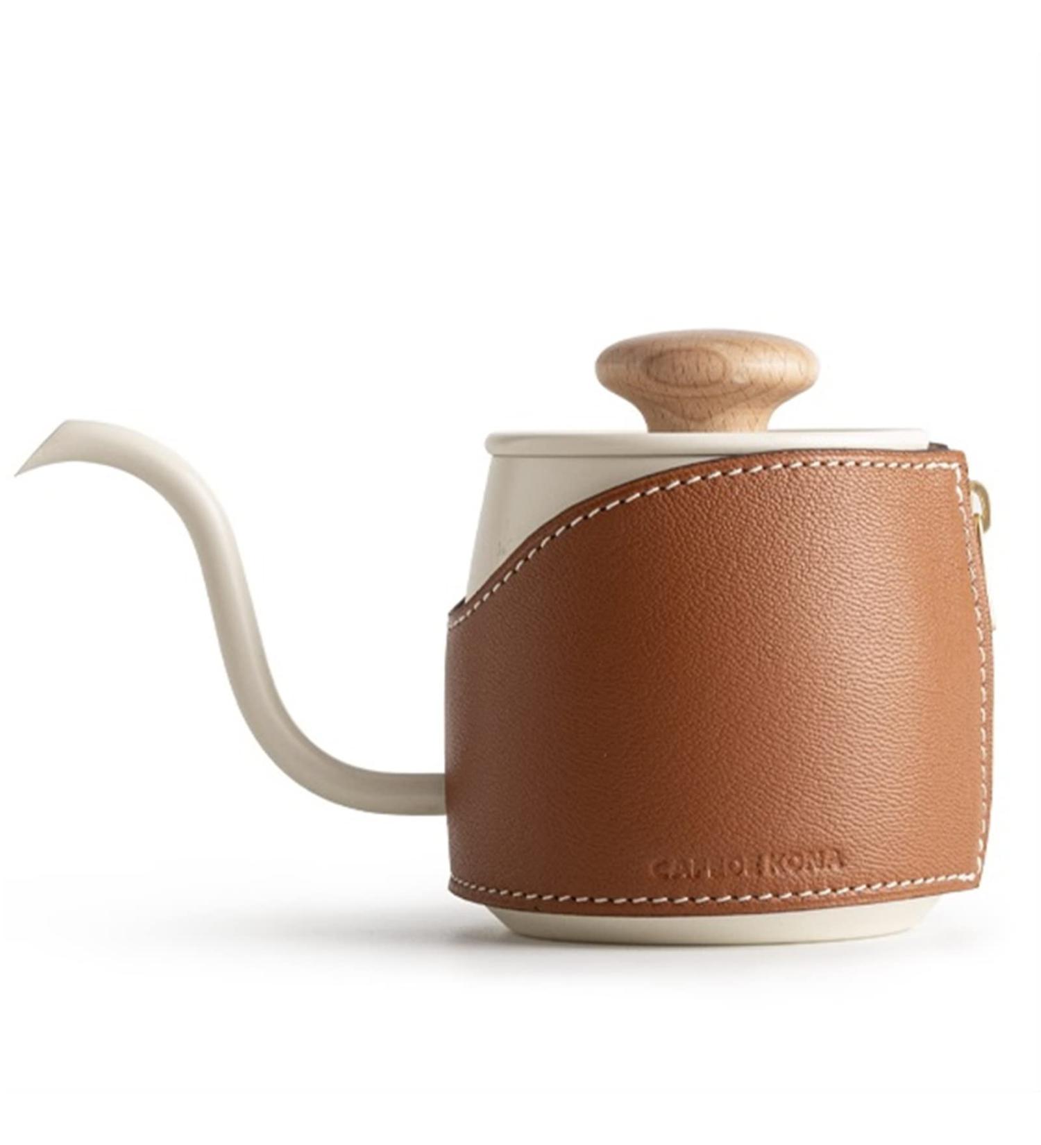 YQBUER Handleleleluster Handbrewed coffee pot hanging ear fine mouth pot stainless steel fine mouth coffee pot outdoor 360ml rice white black coffee pot coffee cup (color: beige)