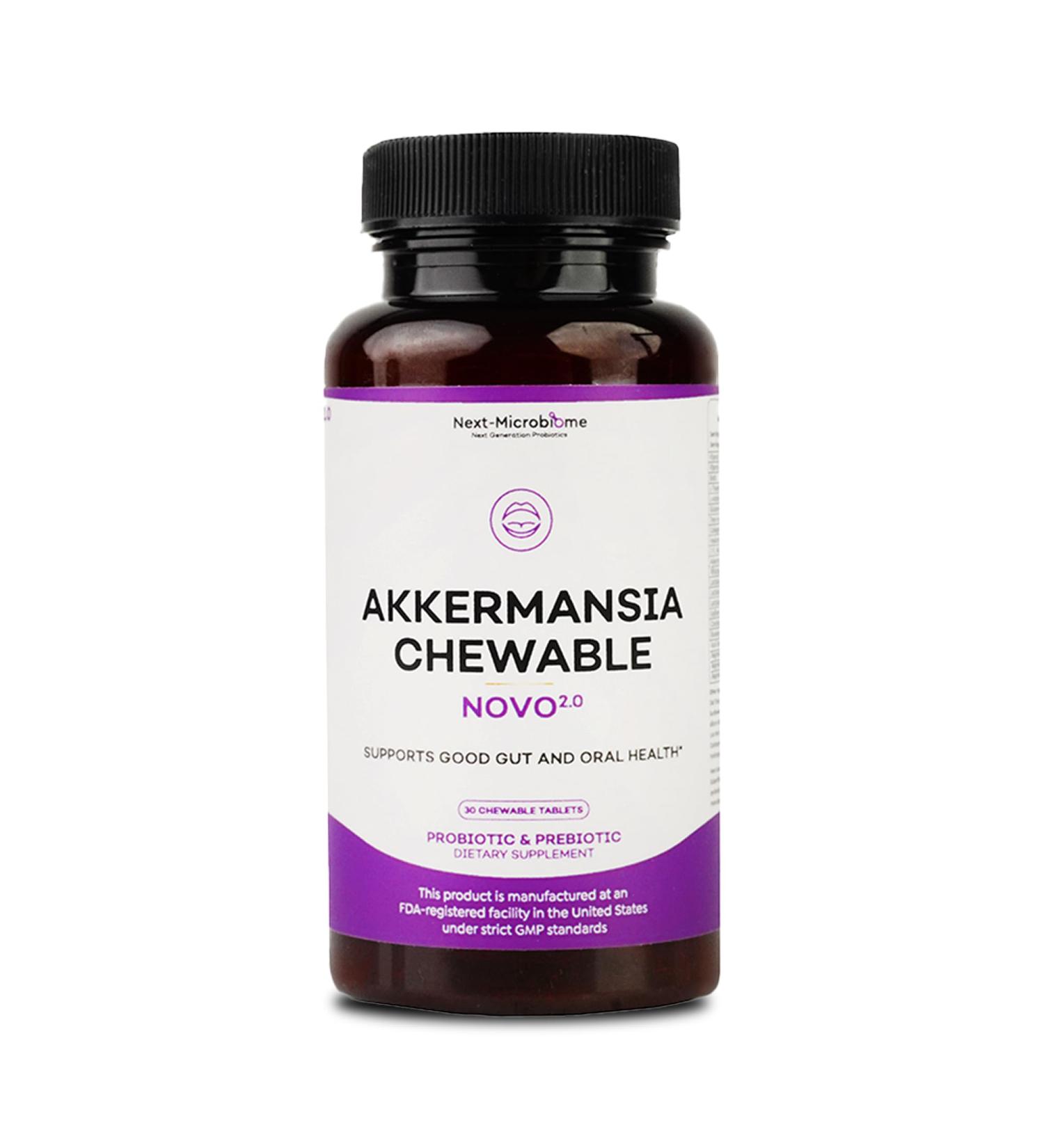Chewable Akkermansia Probiotic and Prebiotic Supplement NOVO 2.0 with HMO Supports Gut and Oral Microbiome Supplements for Digestive Health and Skin Vitality Targeted Delivery 30 Tablets - Buy Online on GoSupps.com