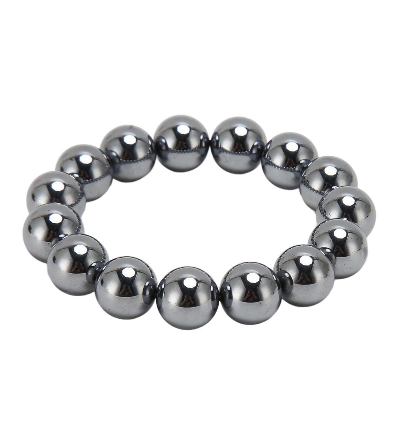 Terahertz Stone Bracelet for Blood Circulation | 14mm Round Pearl Chain for Men & Women | Safe & Comfortable Wear - Buy Online on GoSupps.com