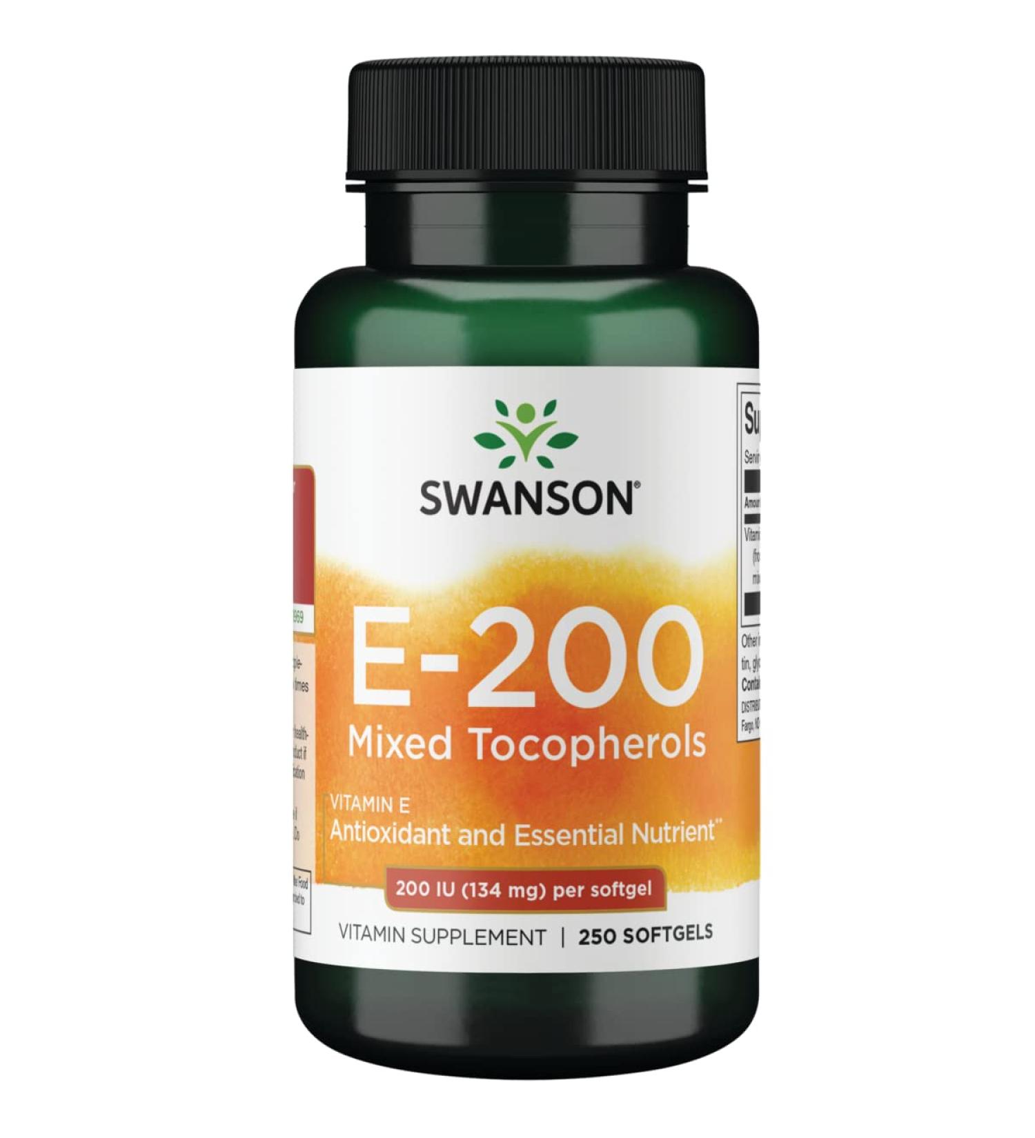 Swanson Vitamin E Mixed Tocopherols 200 IU (134mg) 250 Softgels - Antioxidant Support - Buy Online on GoSupps.com
