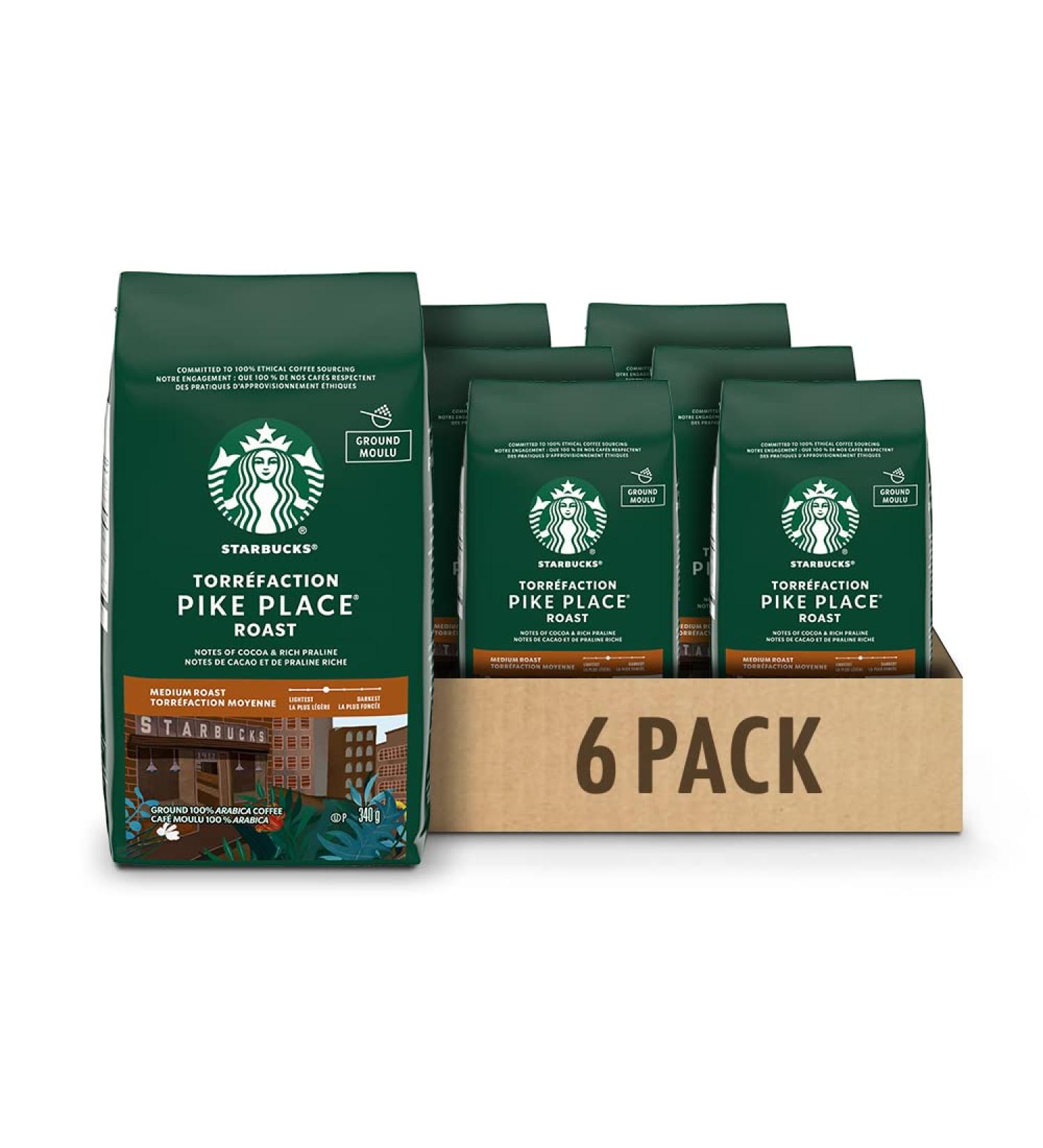 Starbucks Pike Place Ground Coffee Medium Roast Coffee 100% Ground Arabica Beans - 340g Bags (Pack of 6 2040g) - Buy Online on GoSupps.com