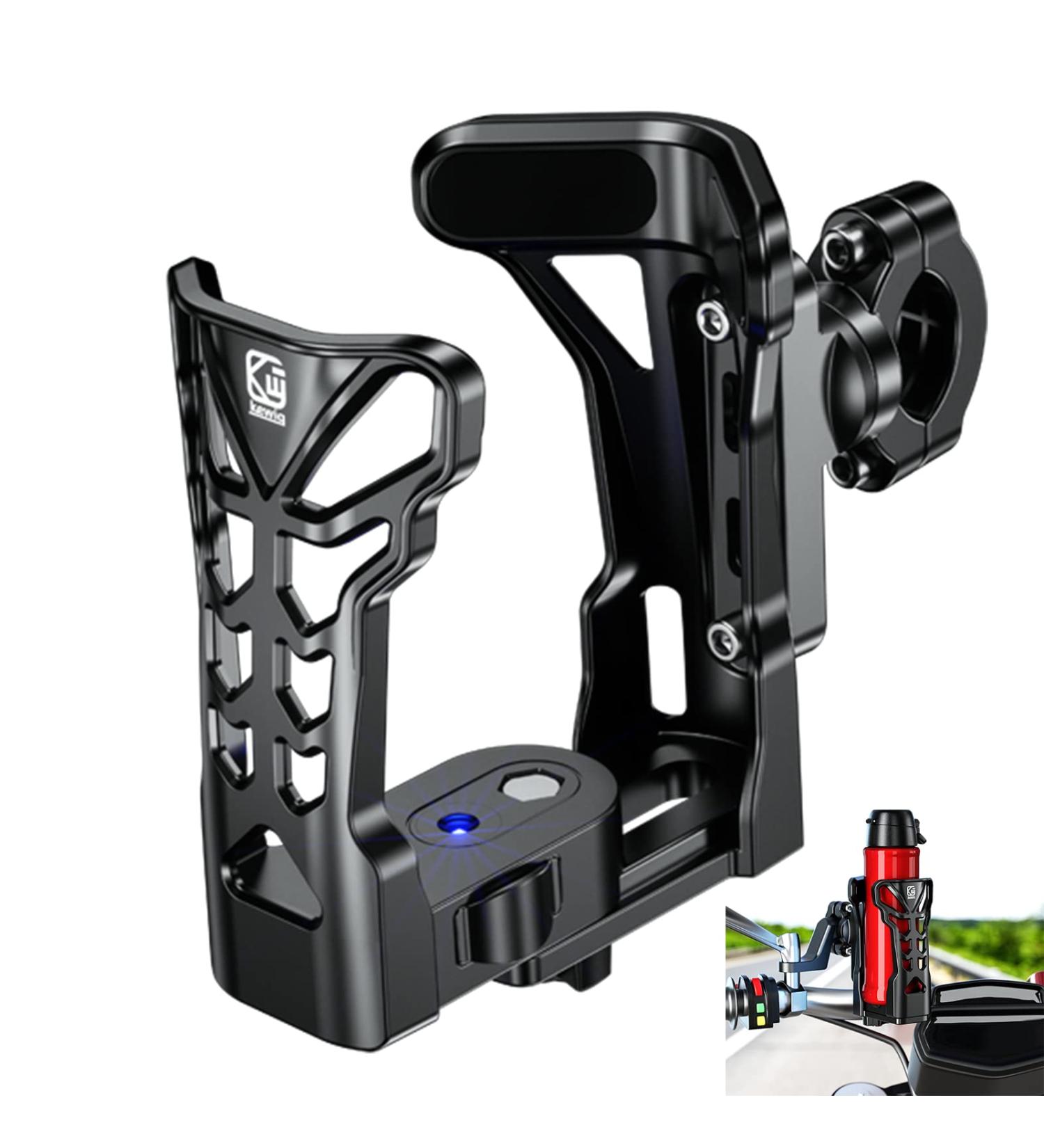 Upgraded Motorcycle Cup Holder with LED Atmosphere Light | 360 Rotation | Max Load 32oz | Matte Black - Buy Online on GoSupps.com