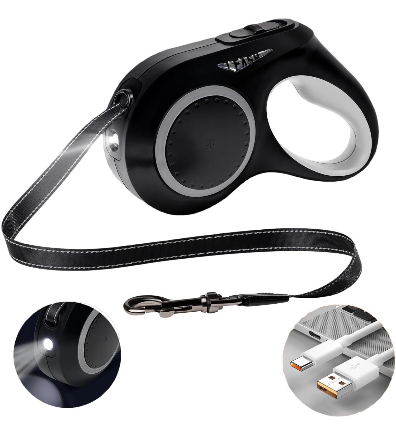 DISSICE Retractable Dog Leash with LED Light 16ft & Anti-Slip Handle for Dogs up to 66 lbs 360 Tangle-Free One Button Brake & Lock (M) - Buy Online on GoSupps.com