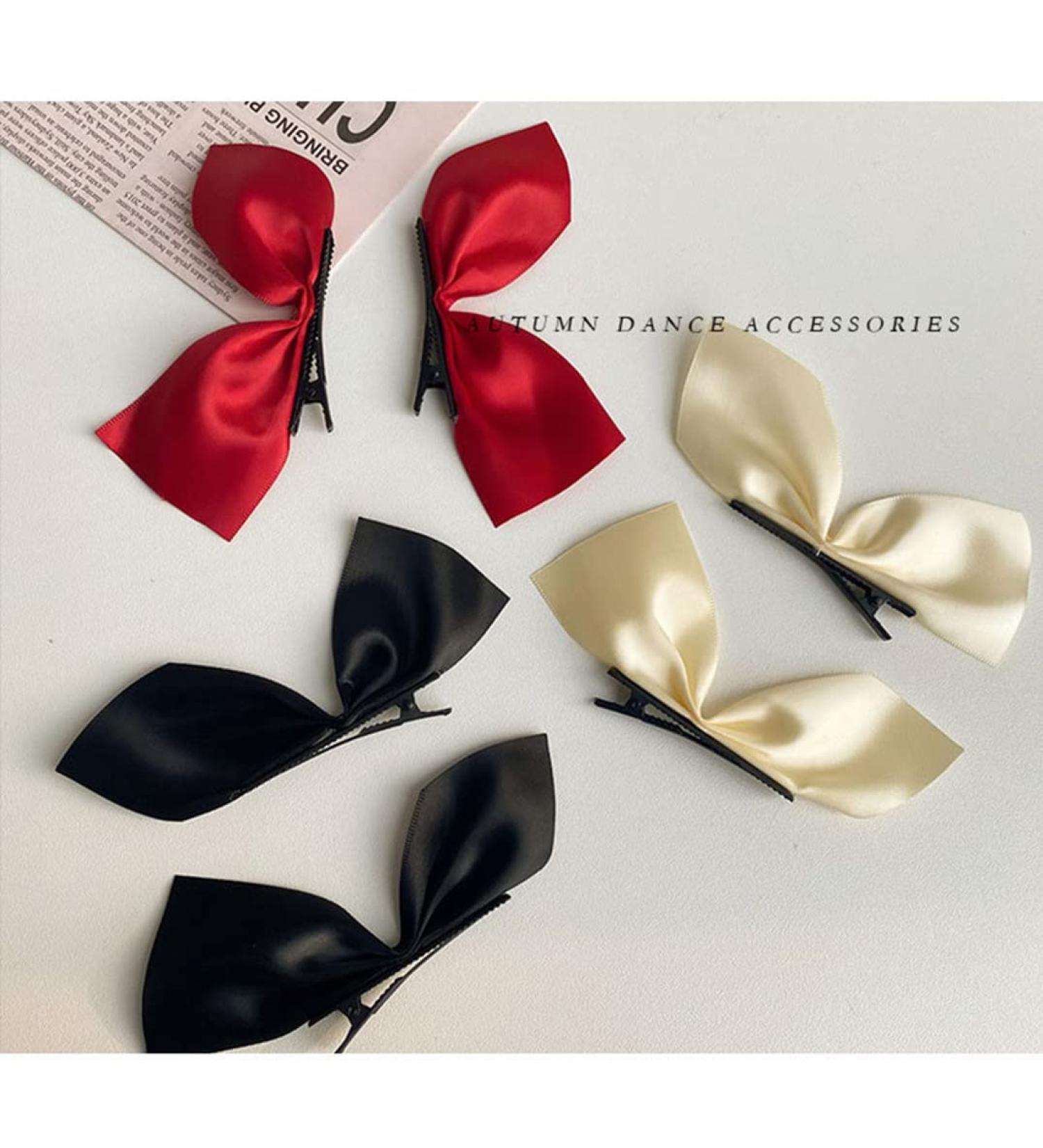 Red Black Bow Satin Ribbon Hair Clips for Women and Girls - Set of 3 Pairs - Buy Online on GoSupps.com