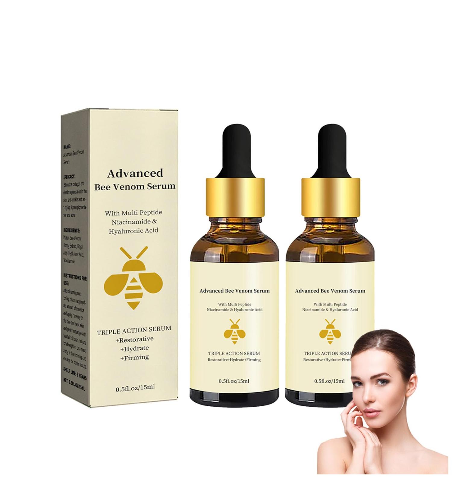 Advenced Bee Venom Anti-Wrinkle Essence Anti-aging Serum With Multi Peptide Hyaluronic Acid Triple Action Serum Repair Moisturize and Firm Face Skin (2 Pack) - Buy Online on GoSupps.com