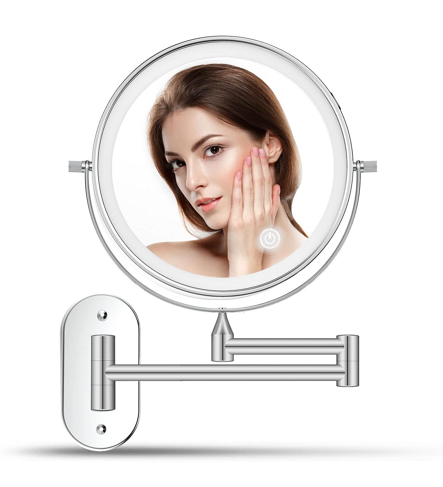 Alvorog Rechargeable Wall Mounted Lighted Makeup Mirror - 8 Inch Double Sided Vanity Mirror with 3 Color Lights, 1X/5X Magnification, Intelligent Shutdown, Dimming, 360 Rotation - Bathroom Mirror - Buy Online on GoSupps.com