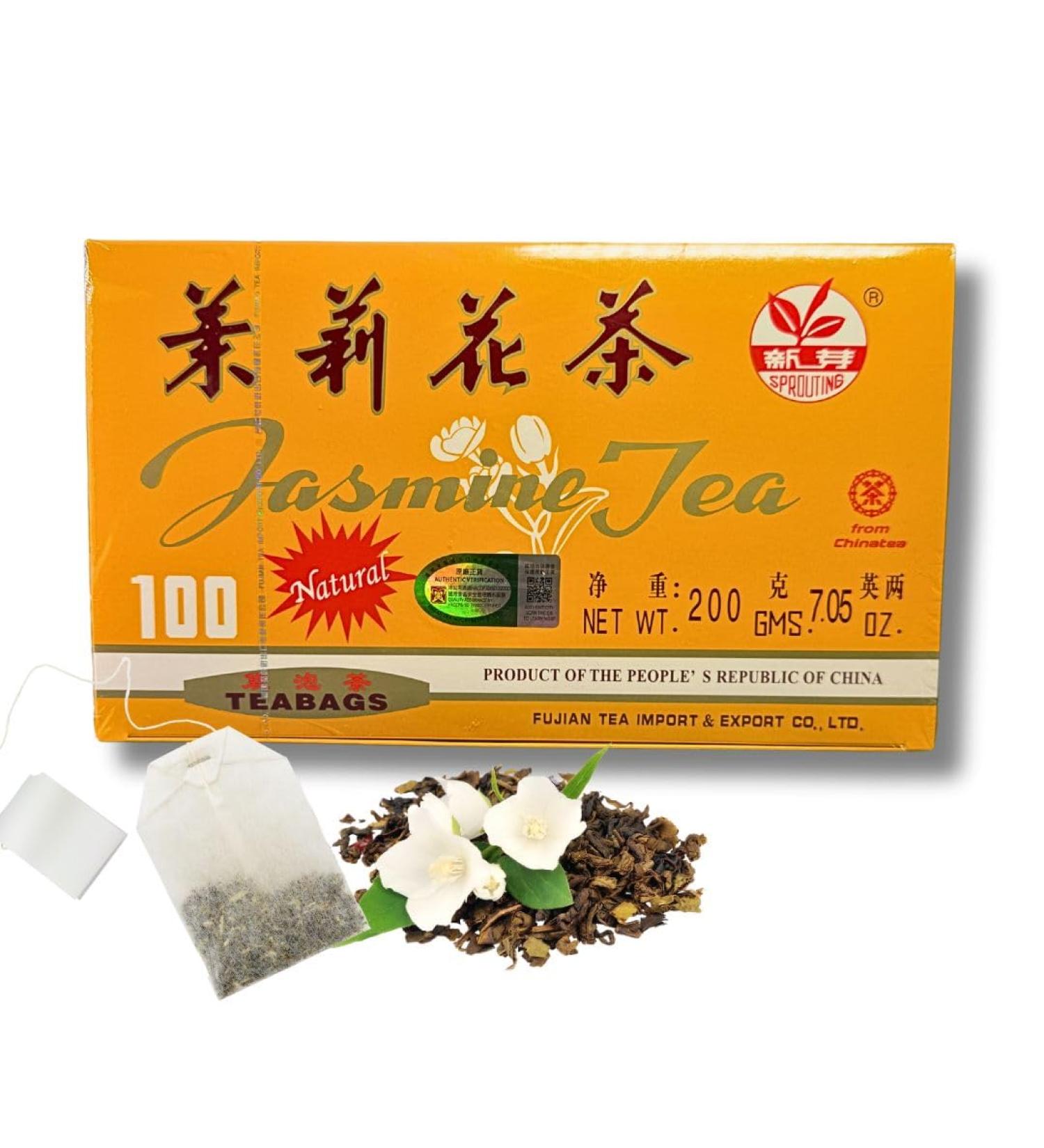 Sprouting Premium Jasmine Flowers Green Tea Bags Individually Wrapped Refreshing & Relaxing Coffee Alternative No Artificial Flavors 100 Count 200g - Buy Online on GoSupps.com