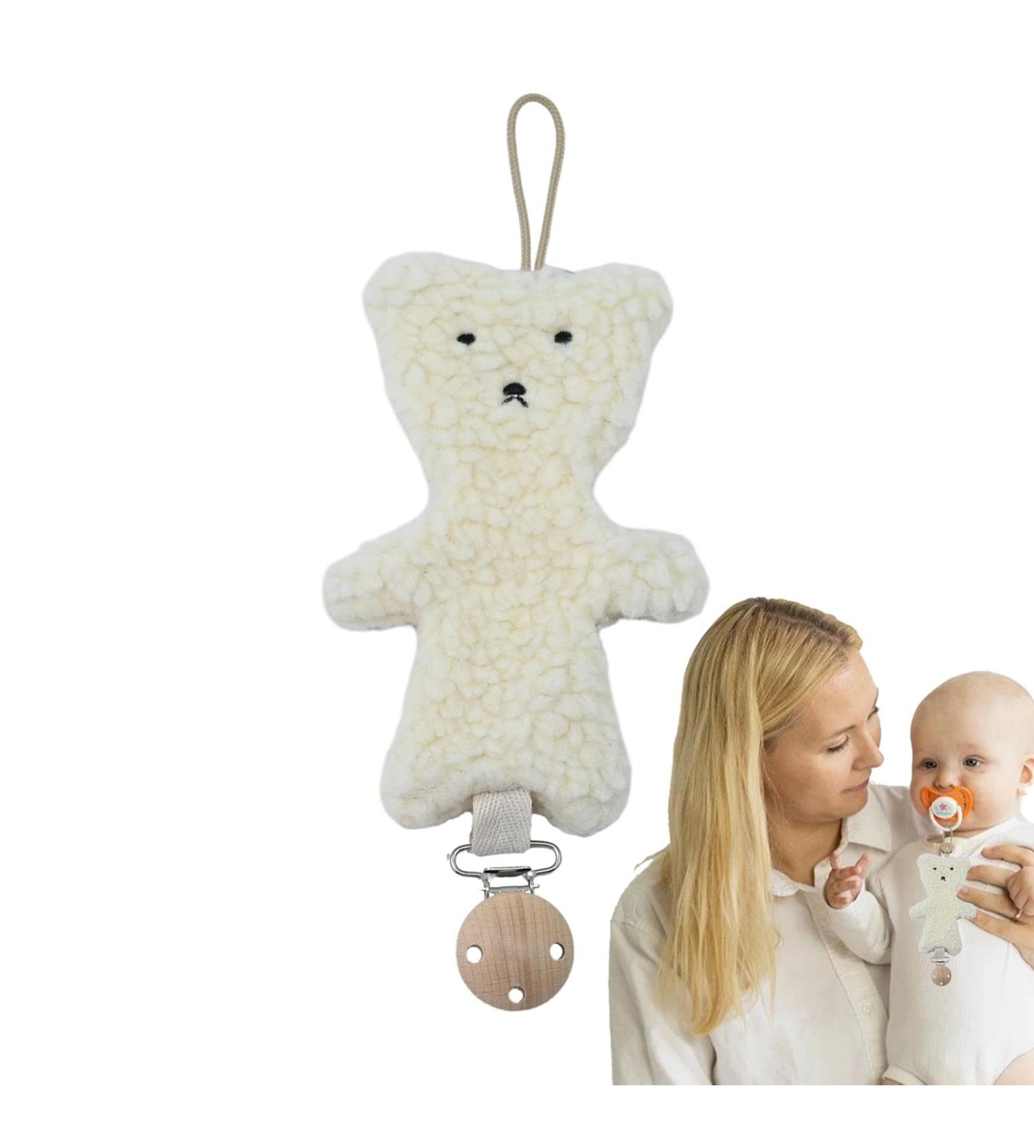 Itrimaka Pacifier Clip & Band | Soft Bear Baby Pacifier Holder Soothing Clip & Biting Toy Holder | Travel Accessories in Beige - Buy Online on GoSupps.com