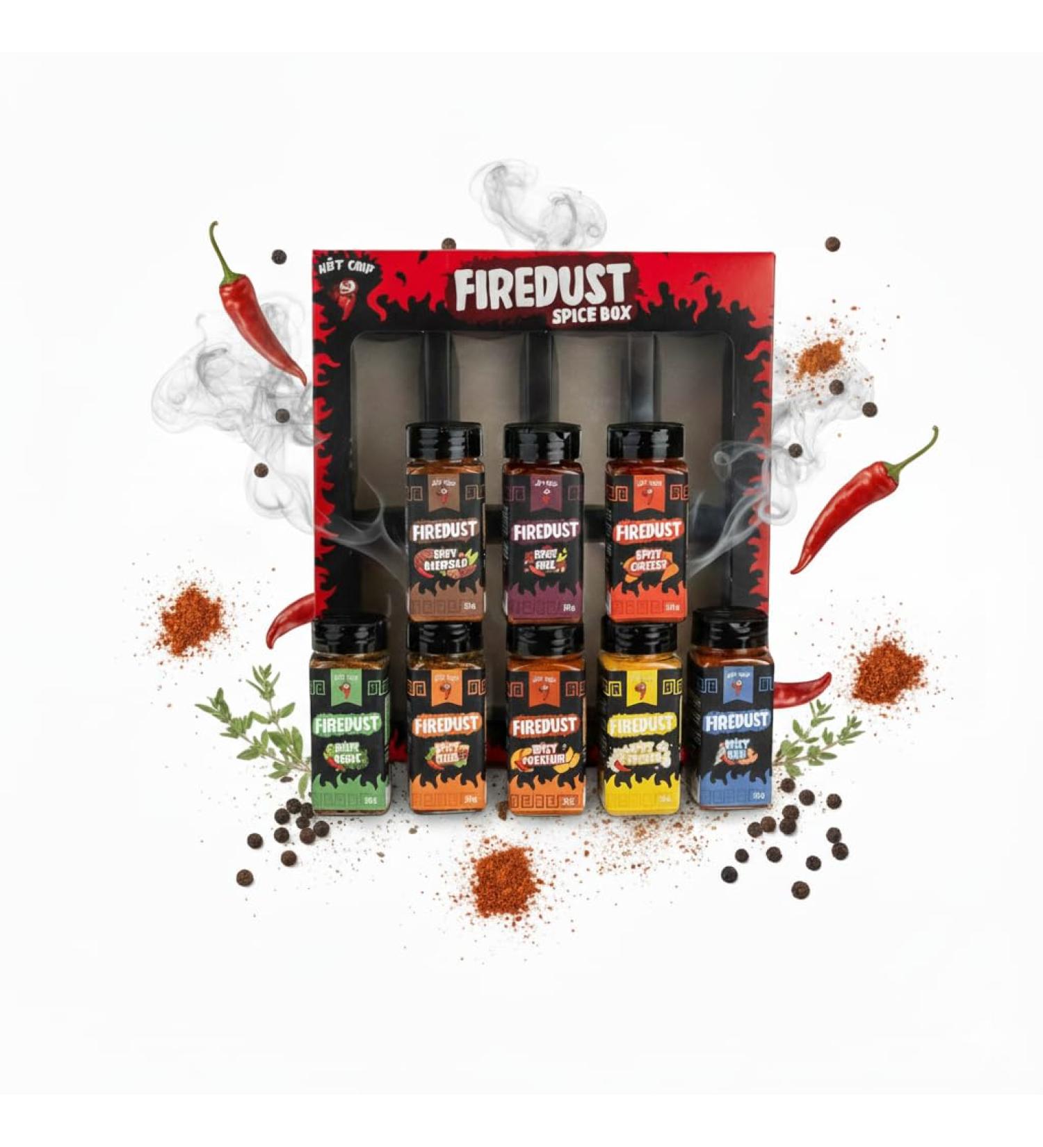  HOT CHIP HOT CHIP Firedust Firedust Spice Gift Box 8 x 73g Spice Mix - Pizza BBQ Fish Potatoes Spices & More - Spicy Cheese Spices with Paprika and Celery - Perfect for - Buy Online on GoSupps.com