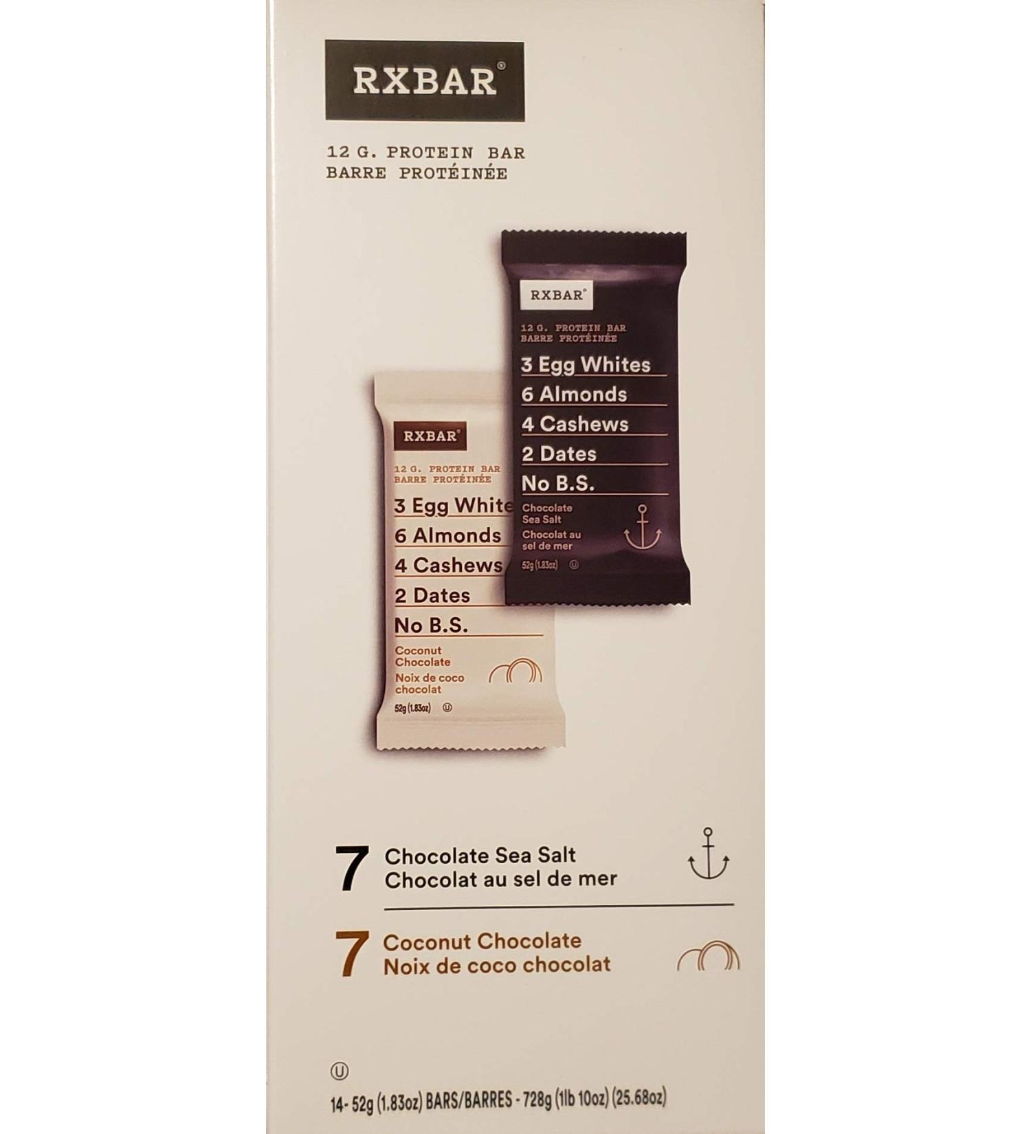 RXBAR Whole Food Protein Bars 14 X 52 Grams 7 Chocolate Sea Salt and 7 Coconut Chocolate Gluten Free 14 Count - Buy Online on GoSupps.com