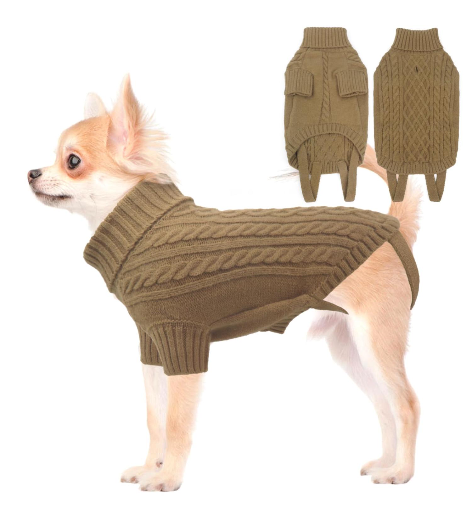 Shop Warm Winter Dog Sweater for Big Dogs - Christmas Fleece Clothing | Khaki Camel XS (Back 23cm Breast 32cm) - Buy Online on GoSupps.com