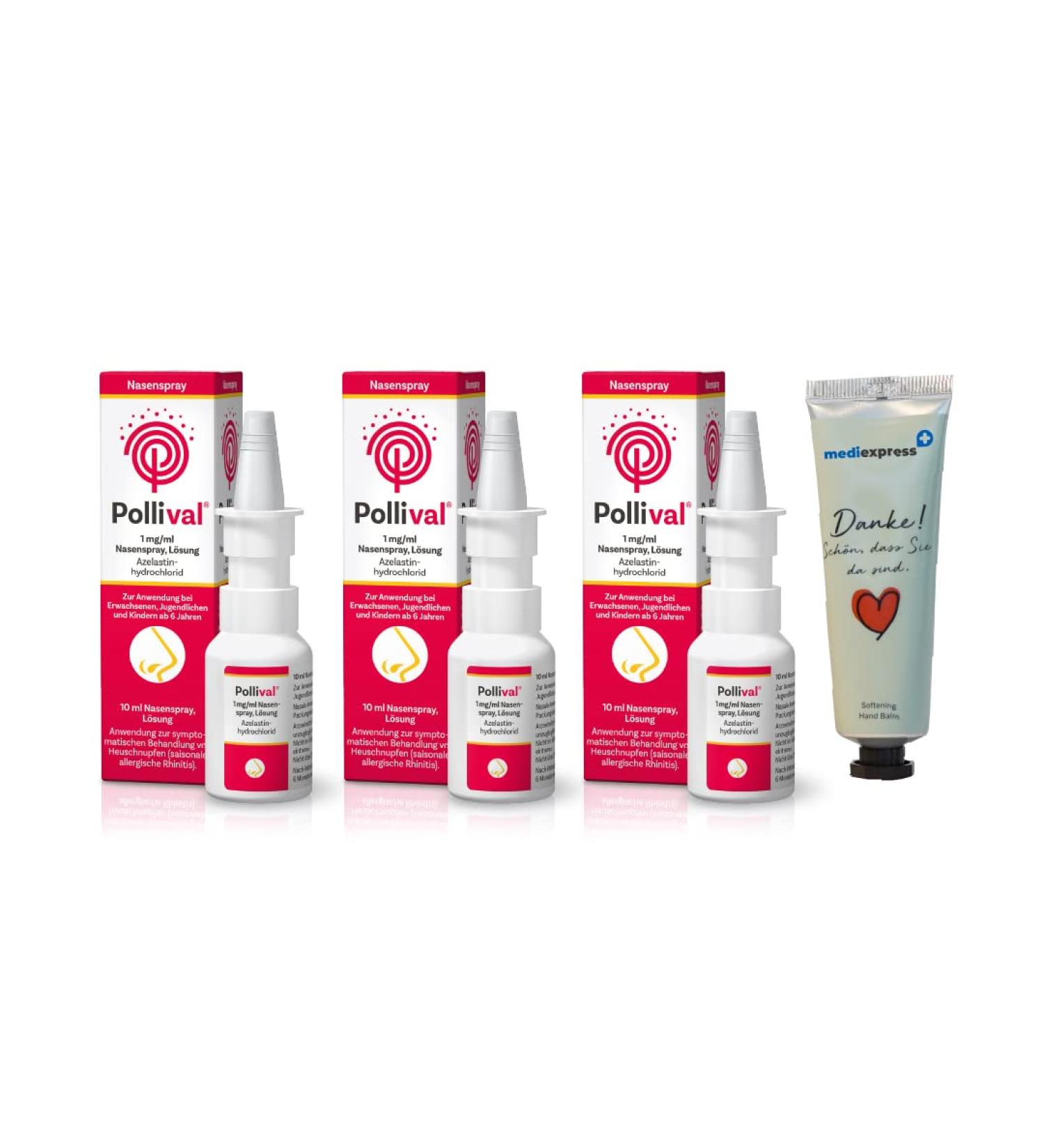 Pollival nasal spray 3x10ml value pack including a Mediexpress hand balm