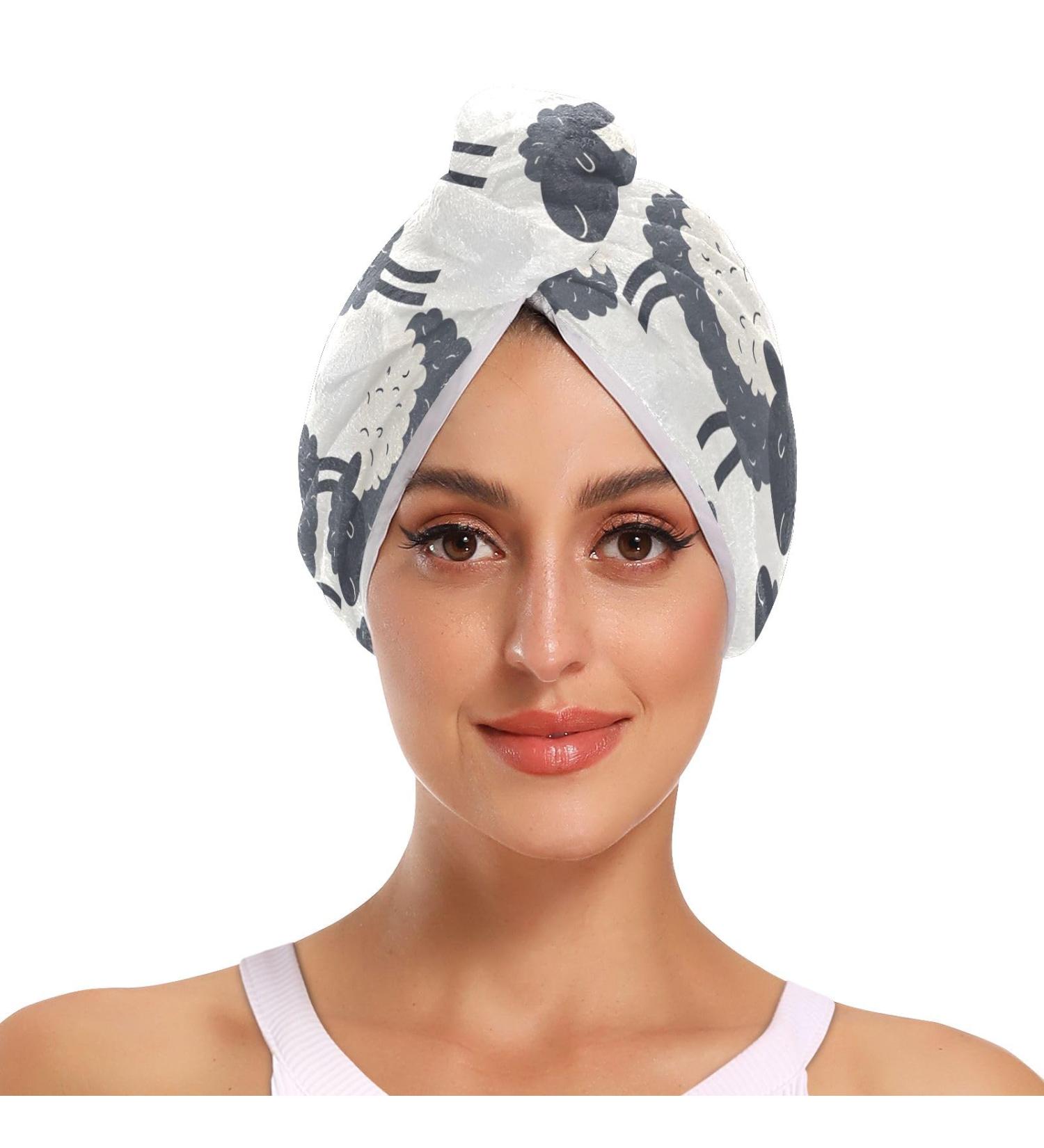 Funny Sheep Hair Towel 2 Pack Super Absorbent Quick Dry Hair Turbans with Button Twist Wrap for Women & Girls - Buy Online on GoSupps.com