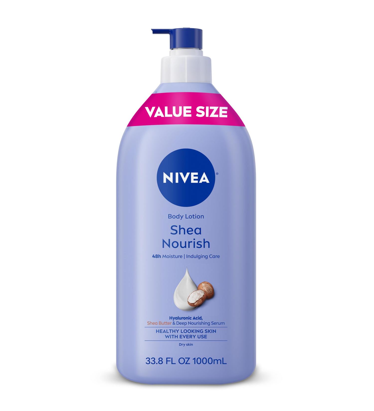 NIVEA Shea Nourish Body Lotion for Dry Skin with Hyaluronic Acid Shea Butter and Deep Nourishing Serum 48-Hour Body Moisturizer 33.8 Fl Oz Pump Bottle - Buy Online on GoSupps.com