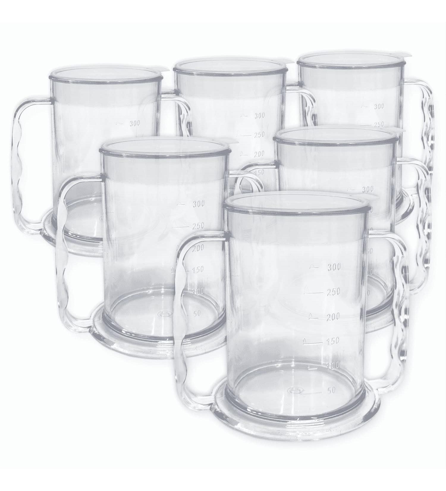 Wide Floor Two Handles Drinking Cups - 6 Anti-Spray Lid Set for Seniors | Ideal Adult Drinking Aid for Dementia Arthritis & Weak Grip - Buy Online on GoSupps.com