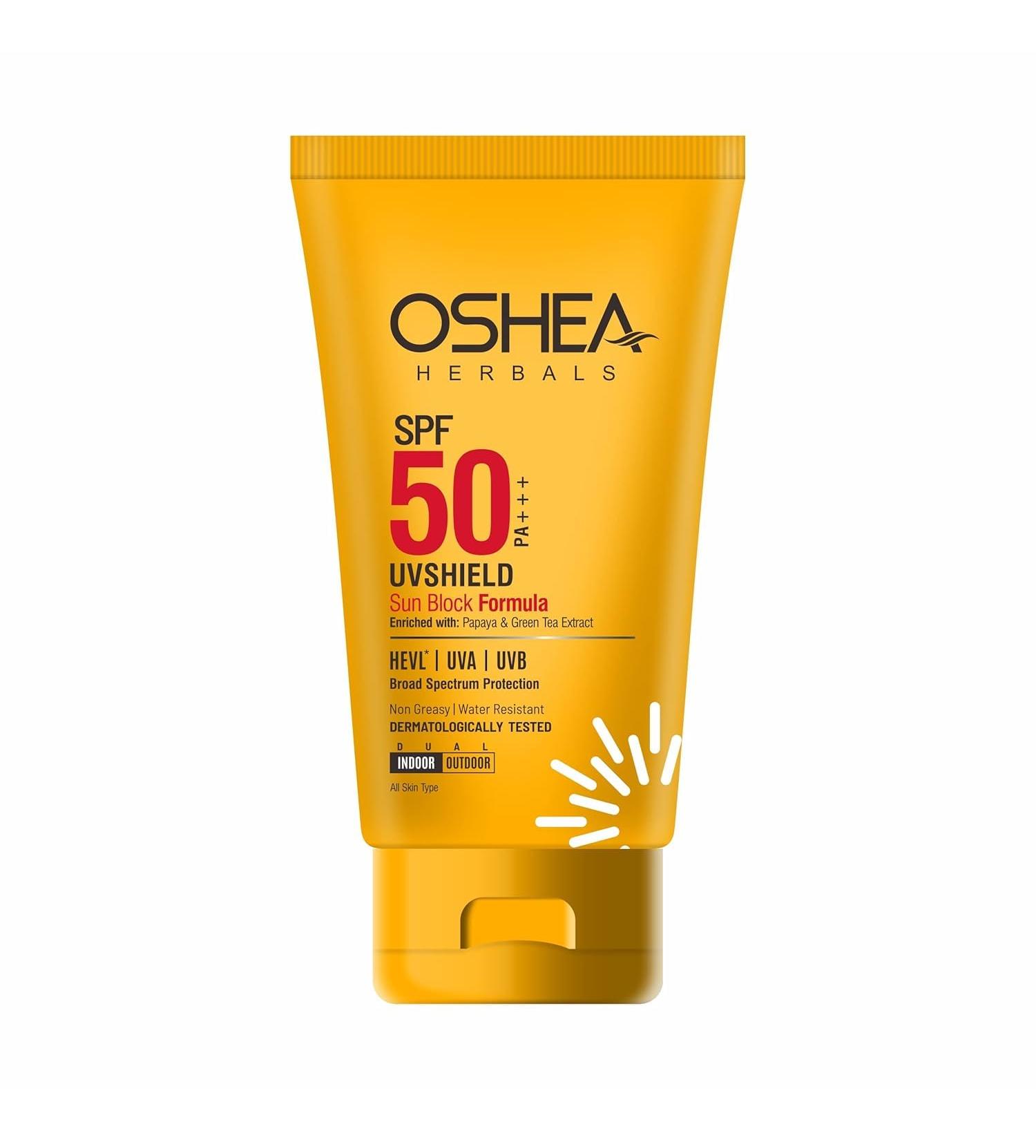 Herbals UVShield SPF 50 Sunscreen | Broad Spectrum UVA & UVB Protection | Water Resistant | Enriched with Papaya & Green Tea Extract | 120g - Ideal for All Skin Types - Buy Online on GoSupps.com