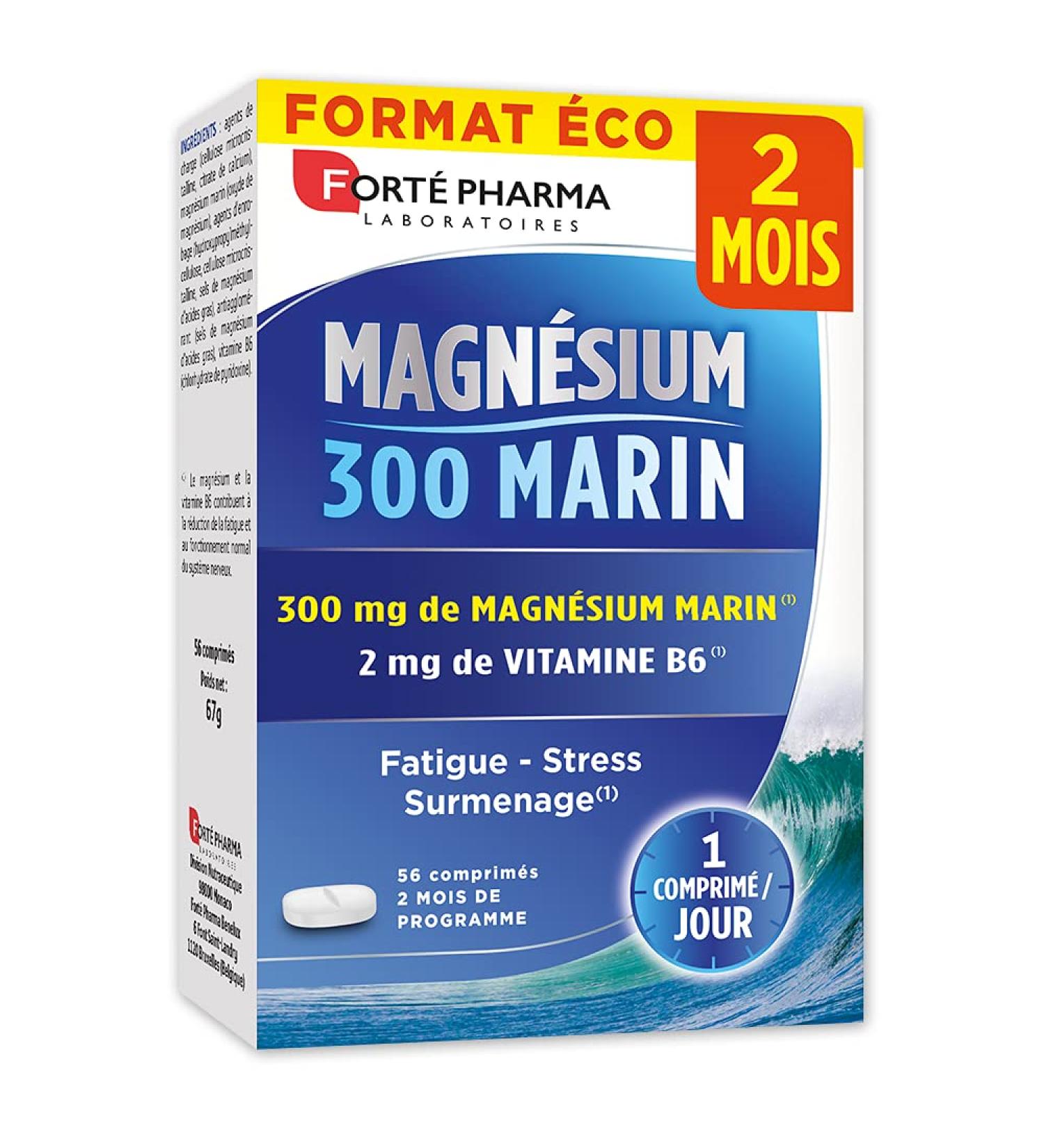 Fort Pharma - Magnesium 300 Marine | Marine Magnesium and Vitamin B6 Food Supplement - Anti Stress Adult | 56 tablets - Buy Online on GoSupps.com