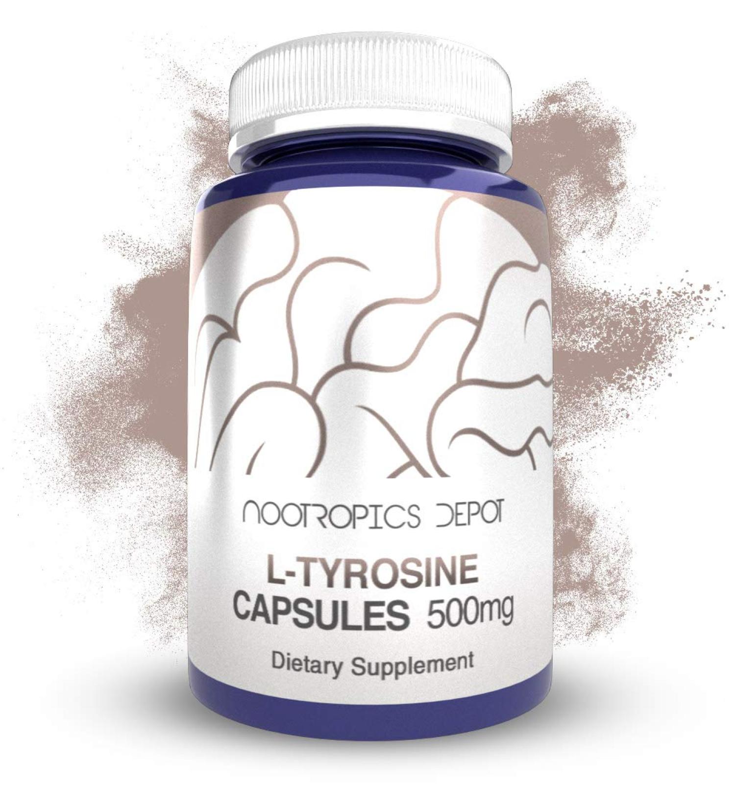 Nootropics Depot L-Tyrosine Capsules 500mg - 120 Count | Amino Acid Supplement for Stress Energy Mental Focus & Clarity - Buy Online on GoSupps.com