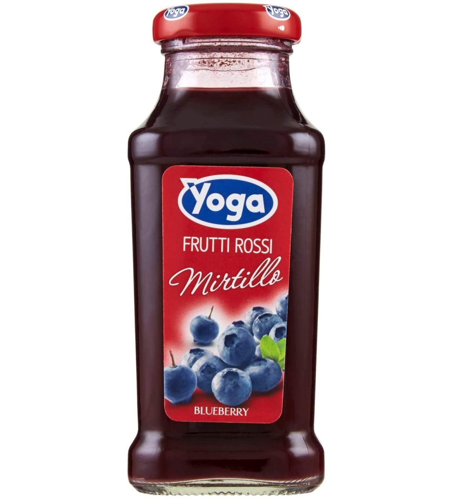 Yoga Pack of 24 Frutti Rossi Mirtillo flavored glass bottles: Red berries blueberry fruit juice 200 ml 100% Italian fruit