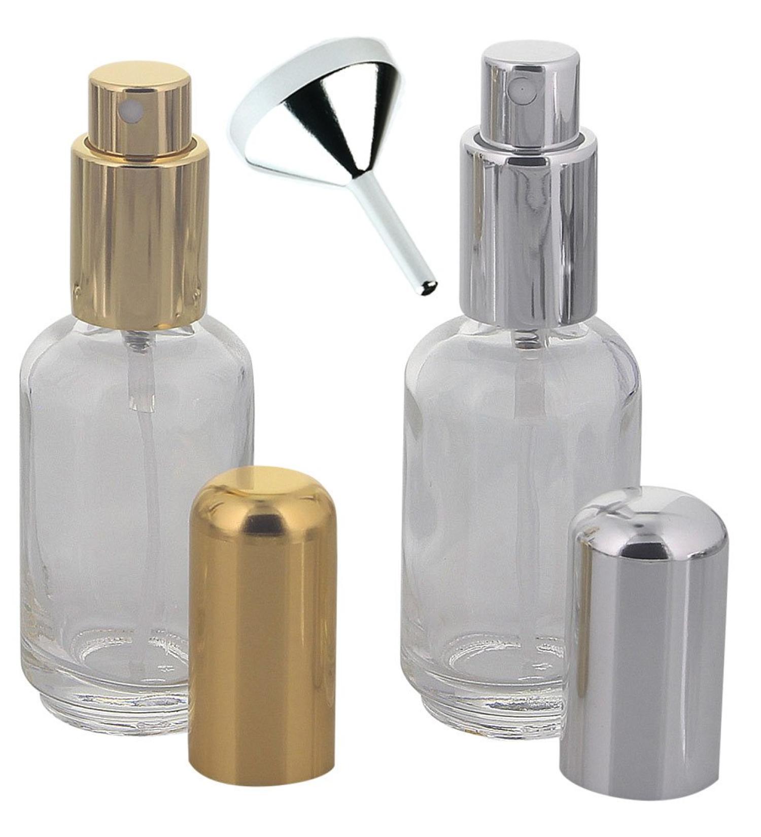 Shop Kosmetex 30ml Rounded Glass Perfume Bottles with Atomizer - Set of 2 + Funnel | Empty Colognes & Perfume Bottles for International Shipping - Buy Online on GoSupps.com