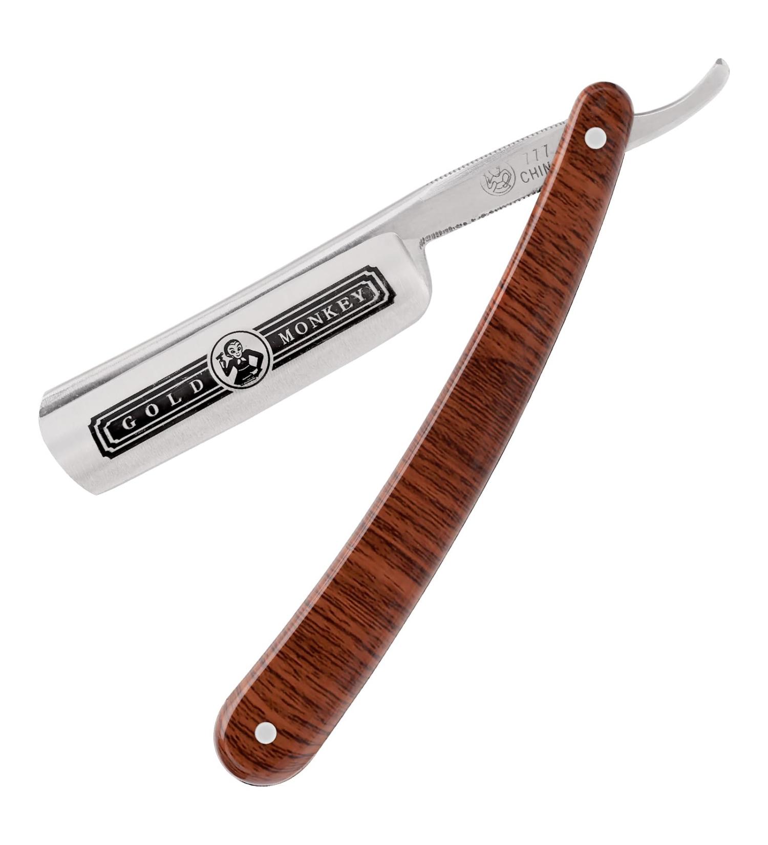 Gold Monkey-777 Straight Razor for Men - Stainless Steel Manual Shaving Razor with Natural Wood Handle | Vintage Barber Shaving Experience - Buy Online on GoSupps.com