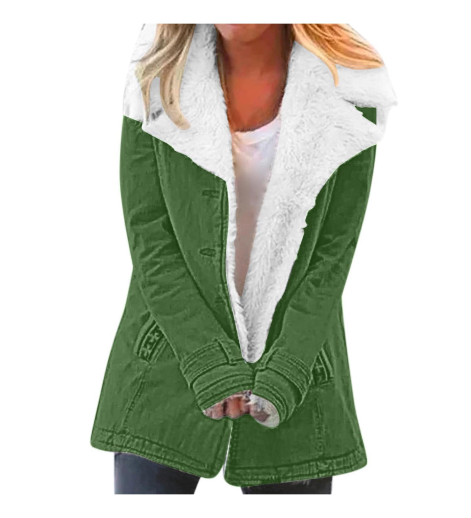 Shop Hanxiulin Fleece Plush Jacket for Women - Warm Fluffy Zipper Hooded Winter Coat in Green | Ideal for Outdoor Wear - Buy Online on GoSupps.com