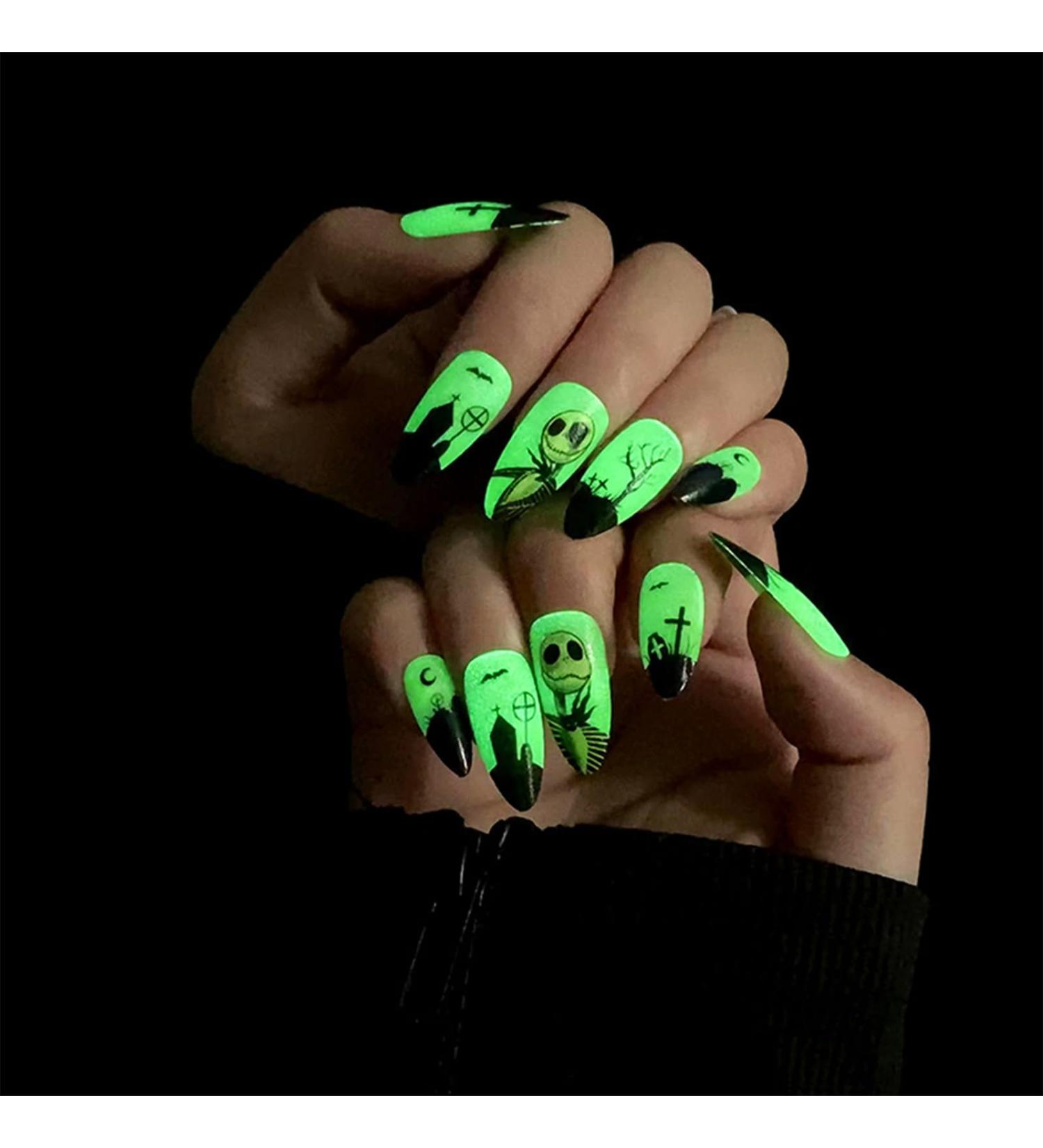 24PCS Green French Halloween Fake Nails - Long Square False Nails for Women - Glue Press On Nails for Halloween Party - Buy Online on GoSupps.com