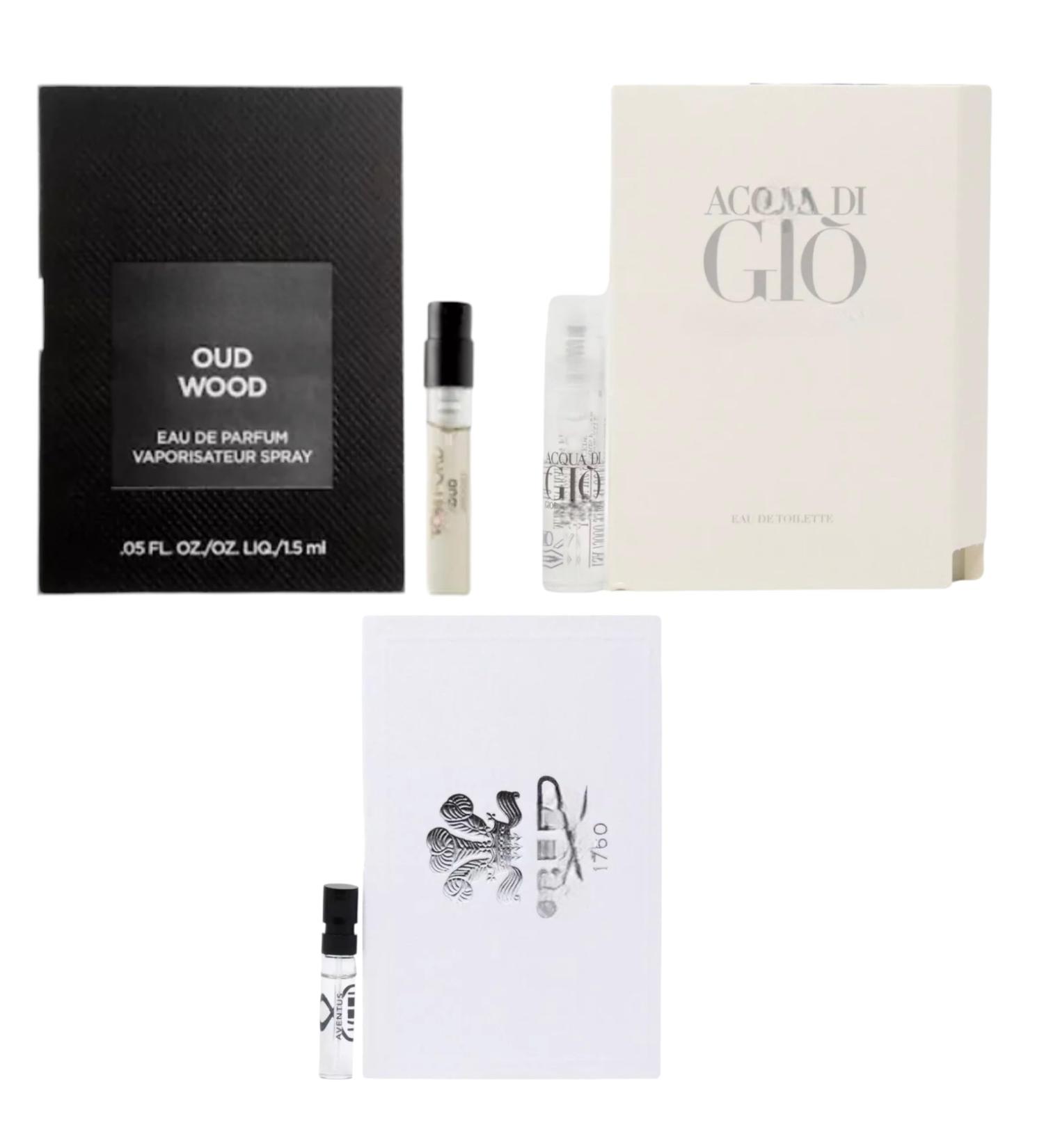 Set 3 Cologne Luxury Travel Size for Men Sample Spray Vial. Oud Wood/Aventus EDP/Acqua