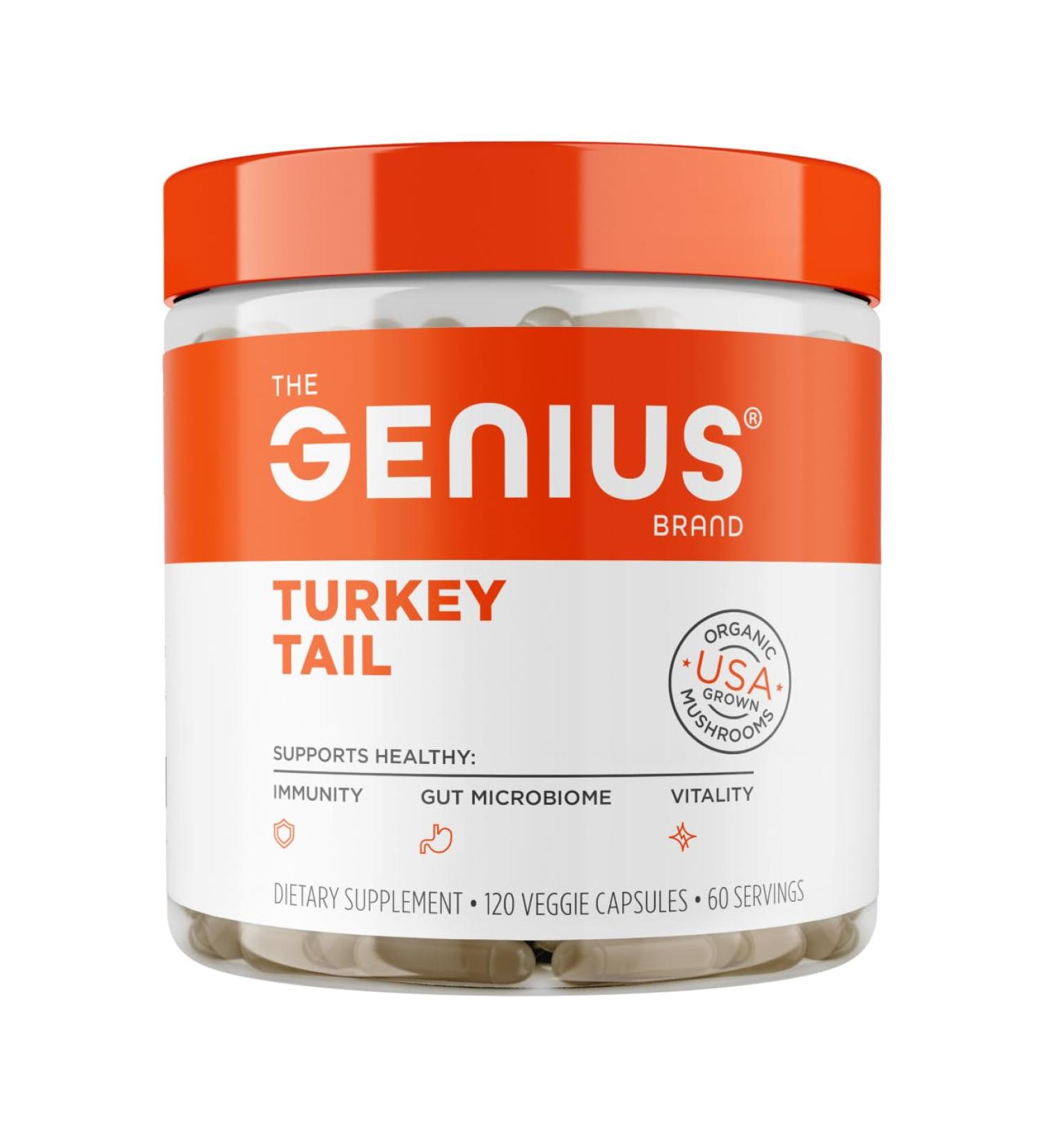 The Genius Brand Genius Turkey Tail - Plant-Based Supplement for Immune, Gut & Antioxidant Support - Organic & Non-GMO - 120 Veggie Capsules 120 Count (Pack of 1) - Buy Online on GoSupps.com