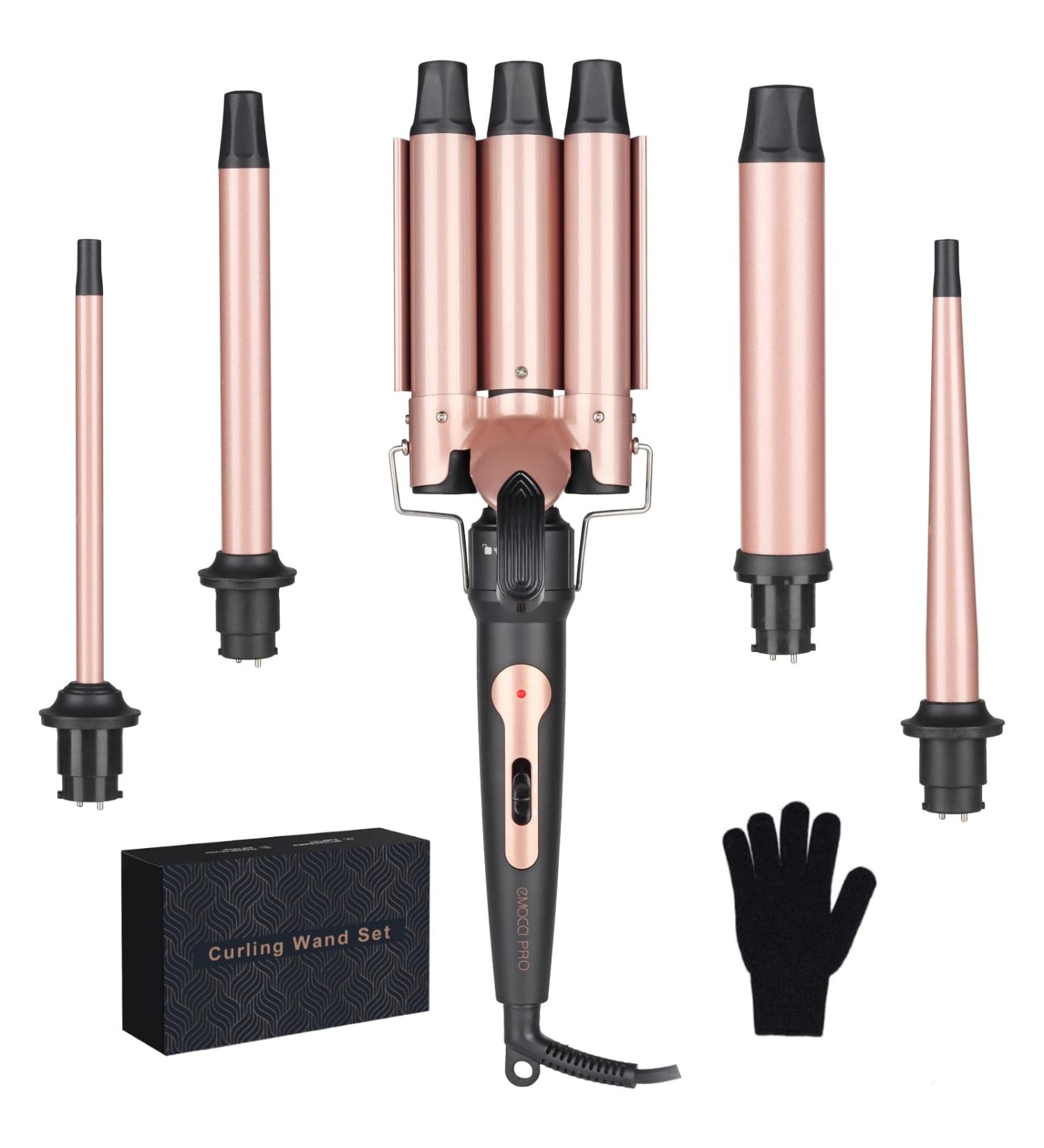 5 In 1 Curling Wand Set-Hair Waver Curling Iron 3 Barrel Triple Crimper Tool Beach Waves with 3/4-1 1/4 inch 5 Interchangeable Barrels Hair Curler for Women Hairstyles(Rose Gold) - Buy Online on GoSupps.com