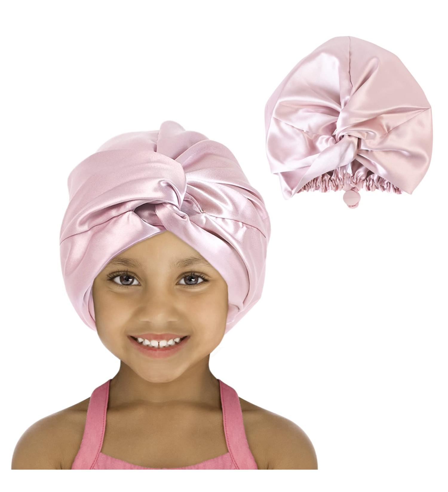 Arqumi Kids Double-Layer Satin Hair Bonnet - Adjustable Pink Sleep Cap for Girls - Buy Online on GoSupps.com