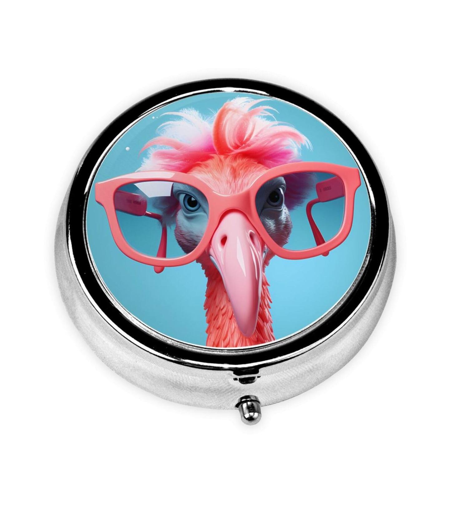 Buy Metal Pill Box - Mini Travel Medicine Organizer | Stylish Flamingo Design | Perfect for Purses & Pockets - Buy Online on GoSupps.com