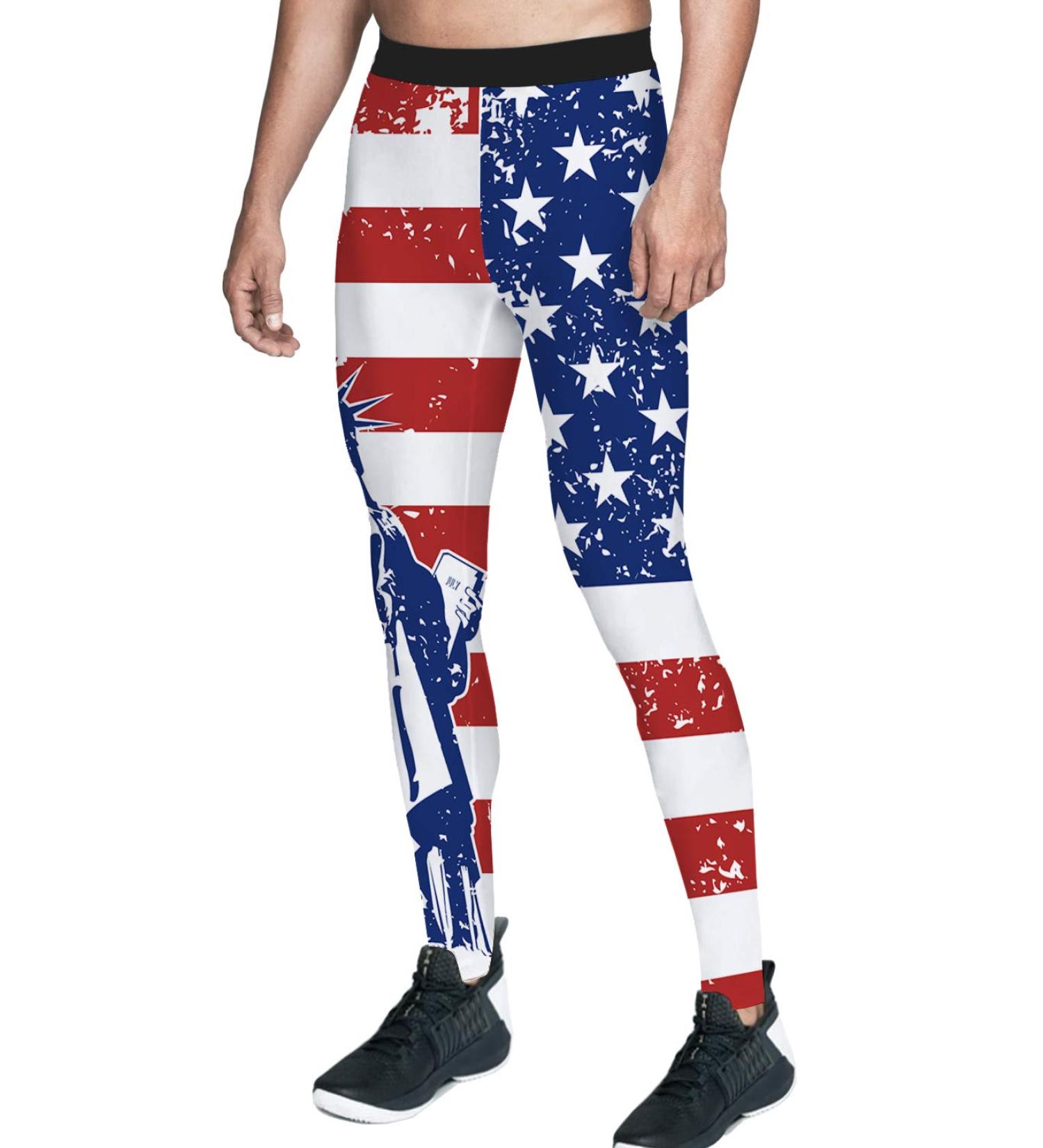 Men's Compression Workout Training Pants - American Flag Running Leggings - Buy Online on GoSupps.com