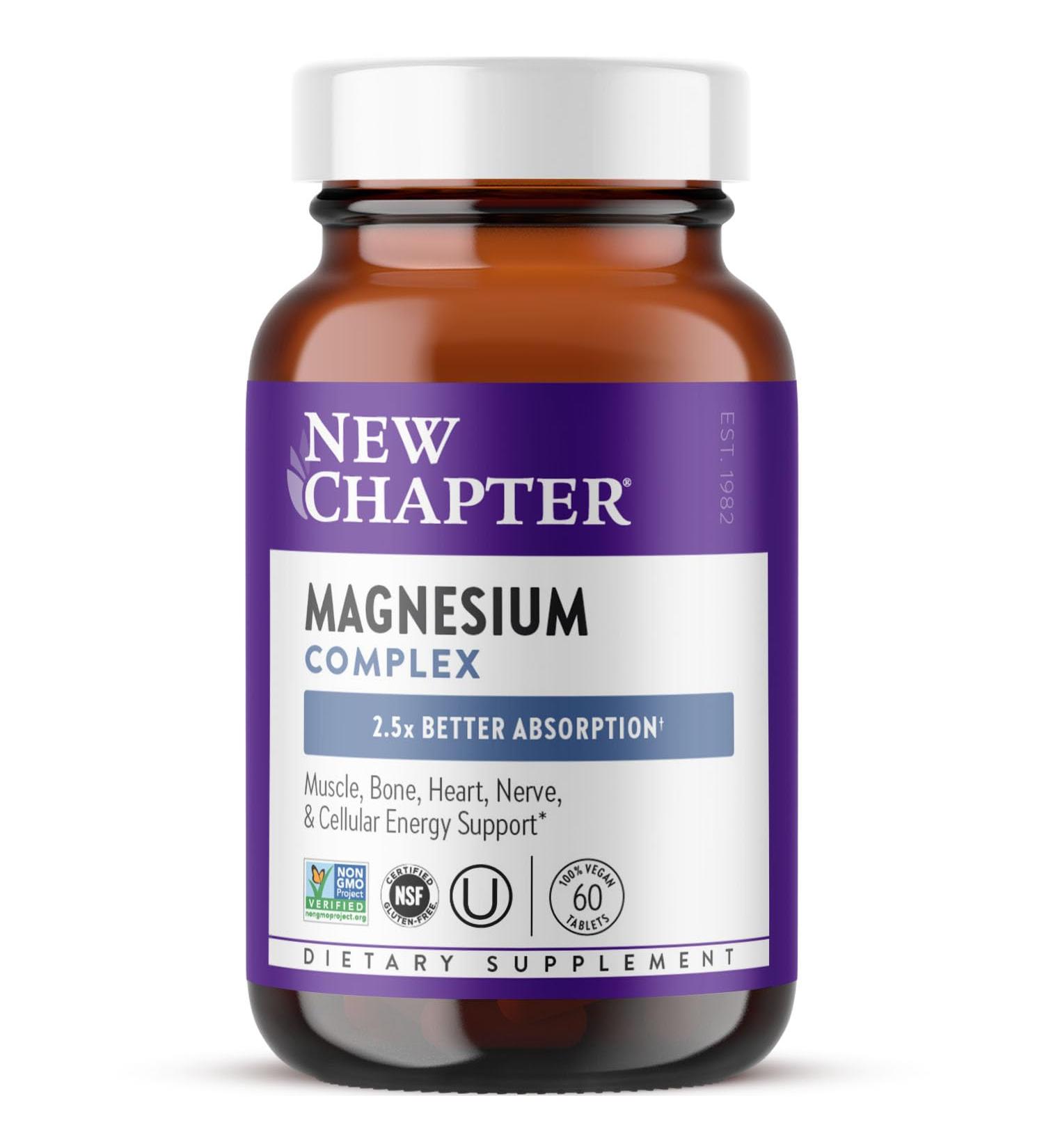 New Chapter Magnesium Complex Supplement 325mg with Magnesium Glycinate + Sea-Sourced + Fermented Forms for Heart Bone Nerve Muscle & Cellular Energy 100% Vegan 60 Tablets 60 Count (Pack of 1) - Buy Online on GoSupps.com