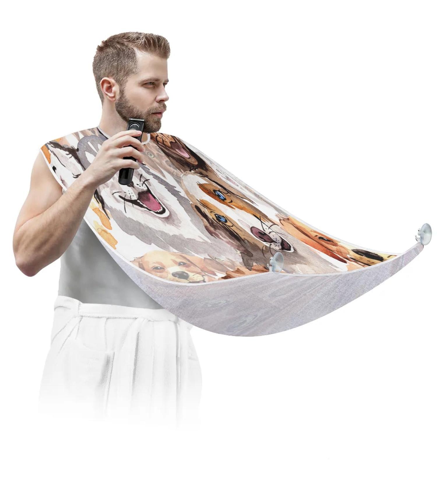 Animal Dog Painting Beard Bib Apron - Waterproof Hair Catcher for Men Grooming Perfect Gifts with 2 Suction Cups - Buy Online on GoSupps.com