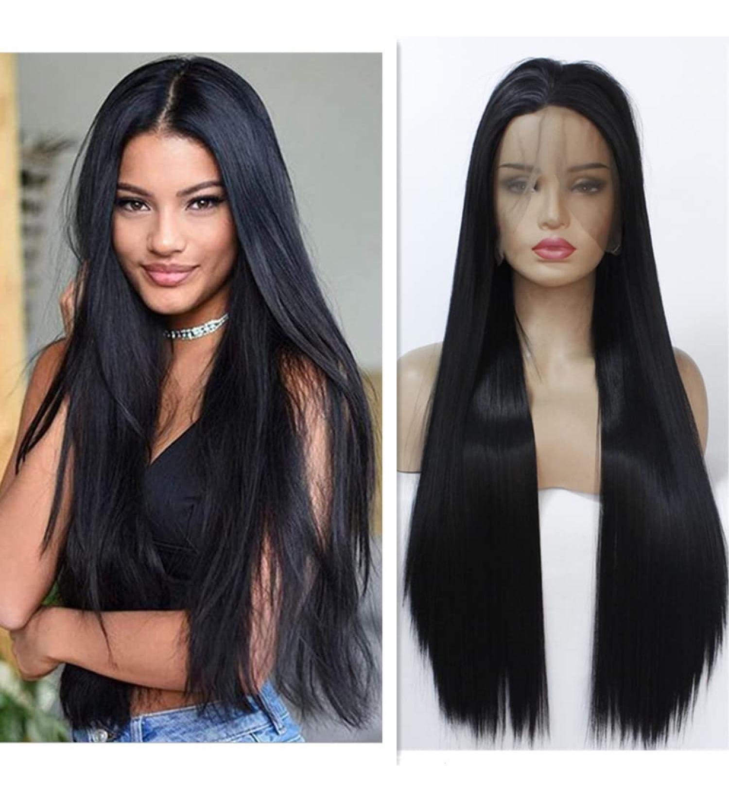 High-Quality Synthetic Black Lace Front Wigs - Long 26in 13x4 Heat-Resistant Replacement Wigs for Women - Buy Online on GoSupps.com