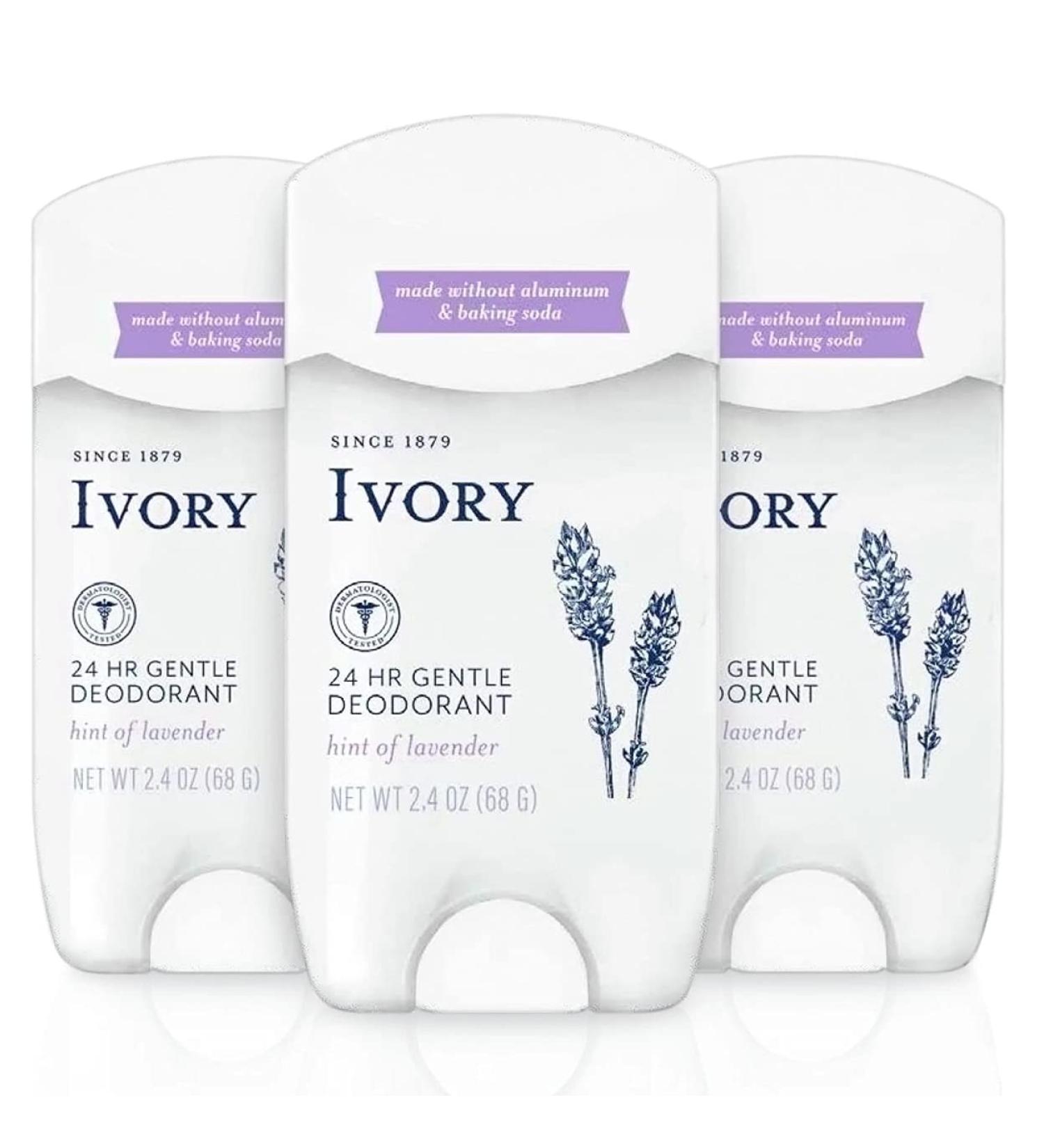 Ivory Deodorant Hint of Lavender 2.4 Ounce (Pack of 3)