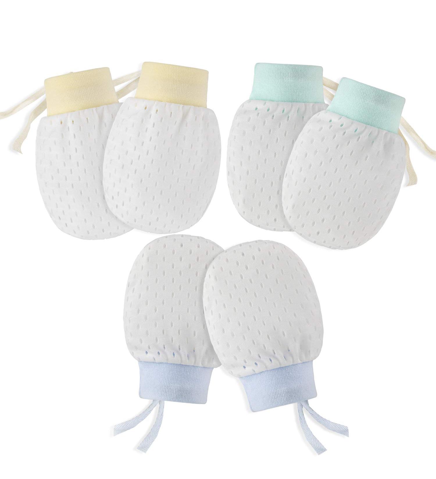 Hifot Newborn Baby Mittens - 3 Pairs Soft Adjustable Anti-Scratch Cotton Gloves for Infant Boys and Girls - Buy Online on GoSupps.com