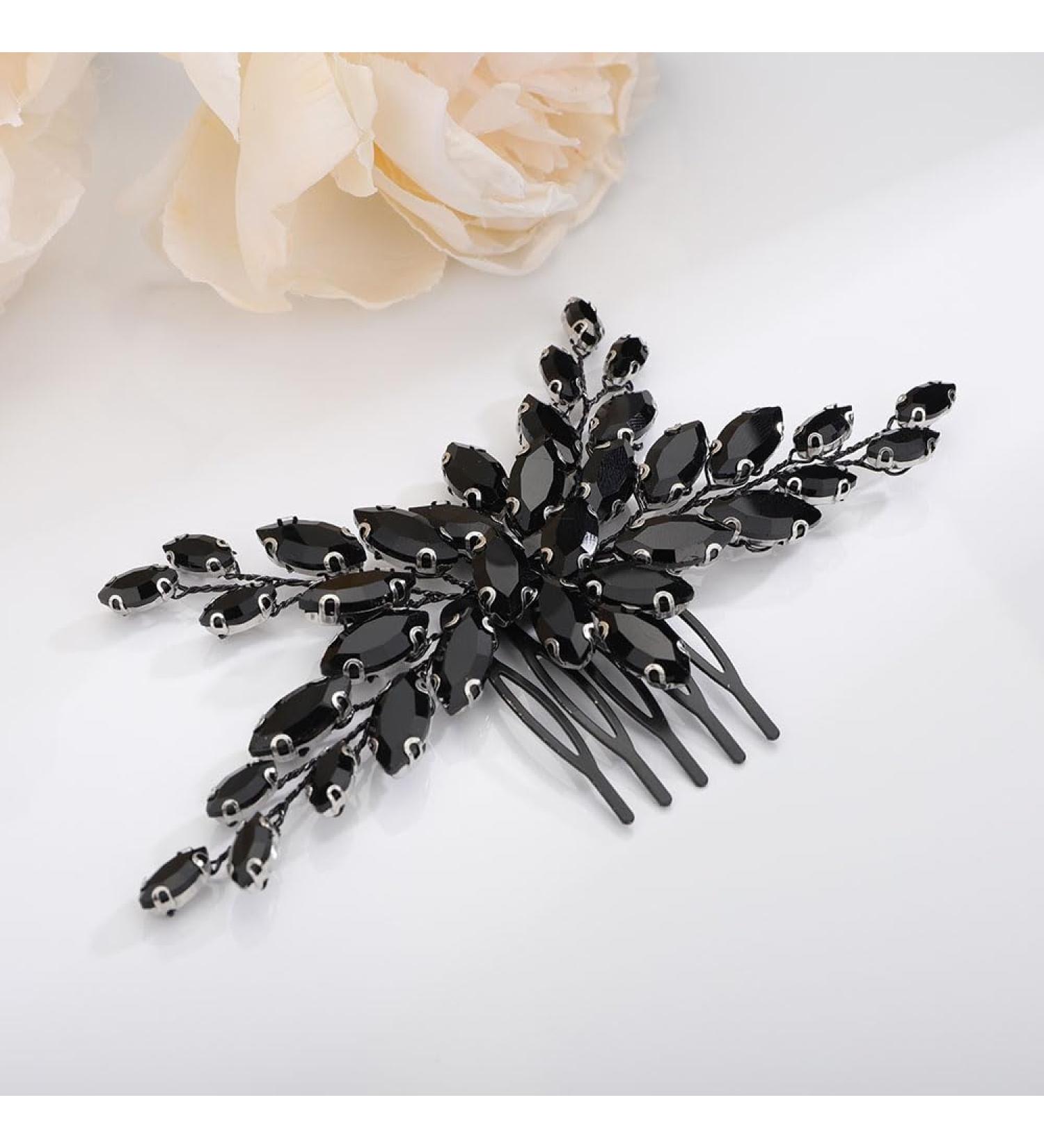 Kercisbeauty Black Rhinestones Beads Hair Comb Handmade Crystal Jewelry for Wedding Brides Halloween Jewelry - Buy Online on GoSupps.com