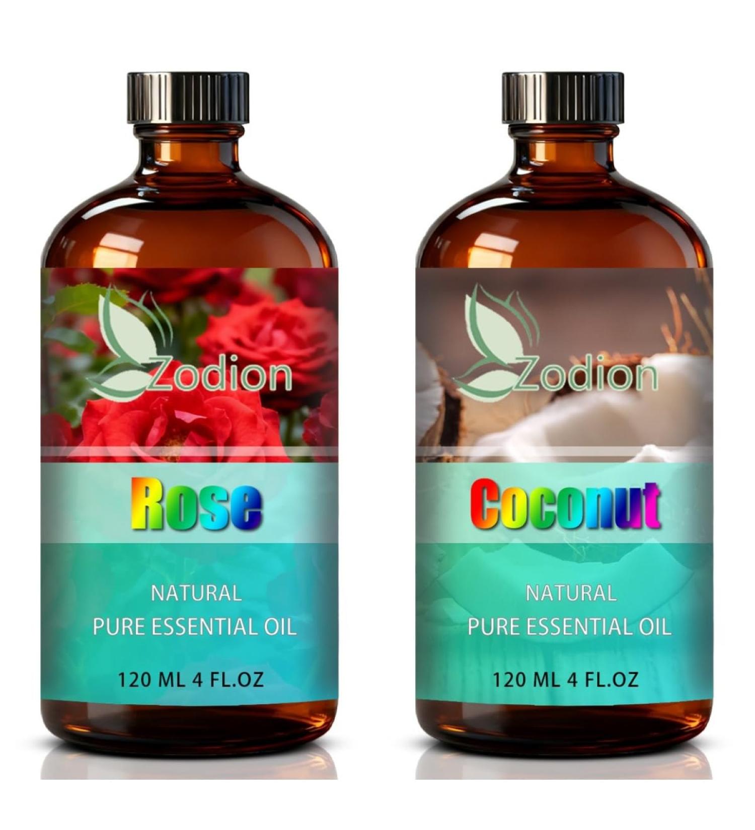 Coconut Essential Oil 4 Fl Oz and Rose Essential Oil 4 Fl Oz - Coconut & Rose Oil for Diffuser Aromatherapy Home Fragrance Skin & Hair Care DIY Candle & Soap Making Yoga - Buy Online on GoSupps.com