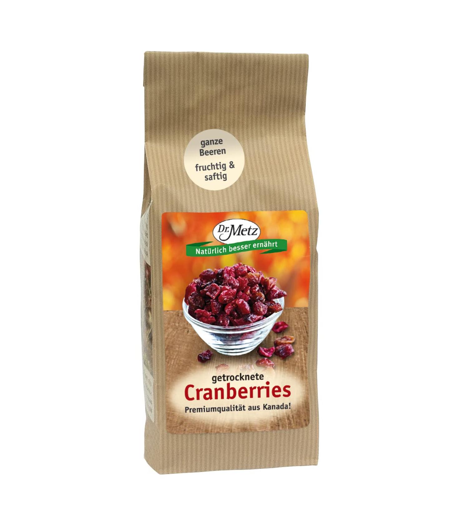  Dr. Metz Dried cranberries sweetened with apple juice (250 g) - Buy Online on GoSupps.com