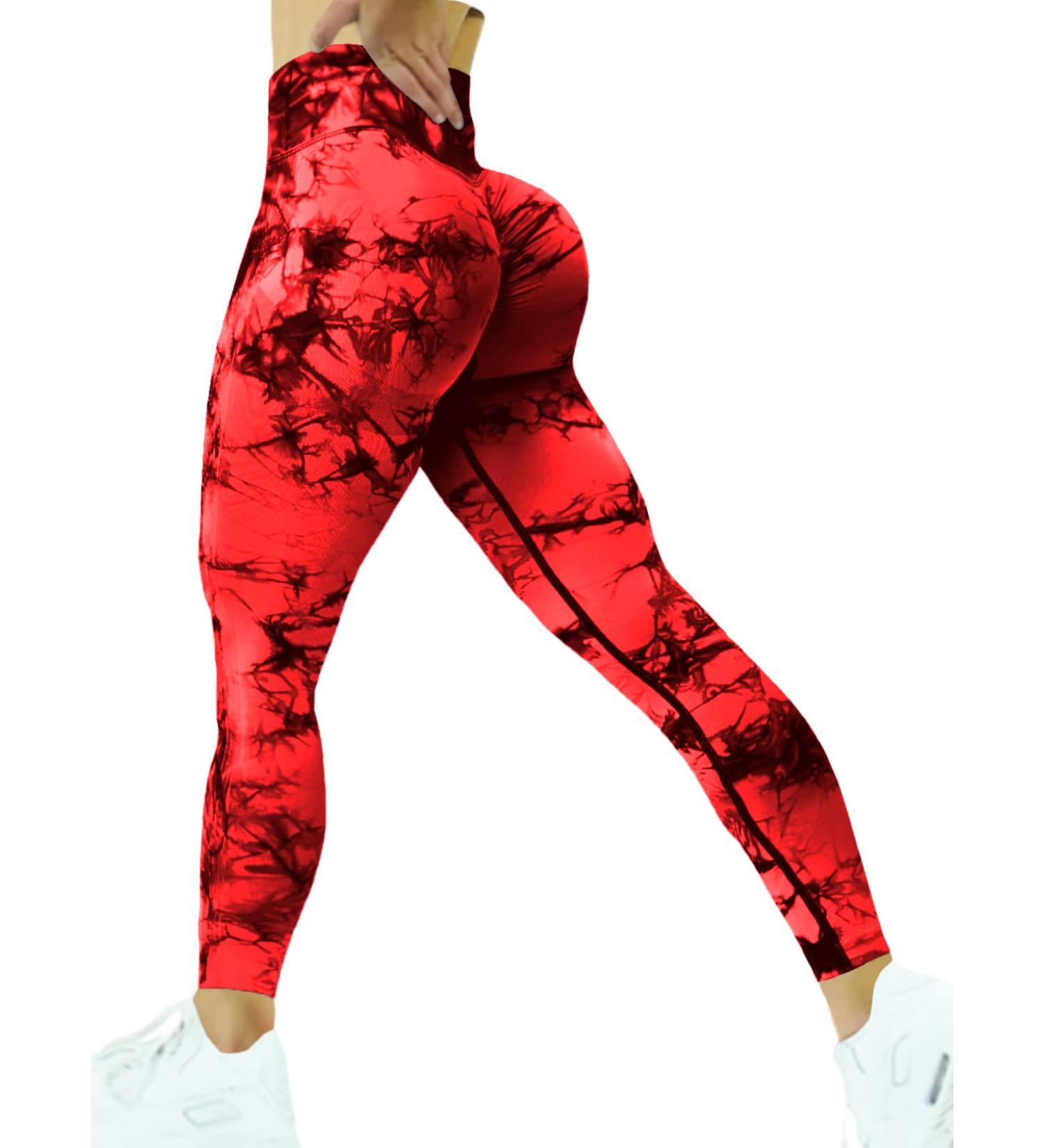 SENBAN Scrunch Butt Lift Leggings - High Waist Seamless Yoga Pants - Red Tie Dye - Medium Long - Buy Online on GoSupps.com
