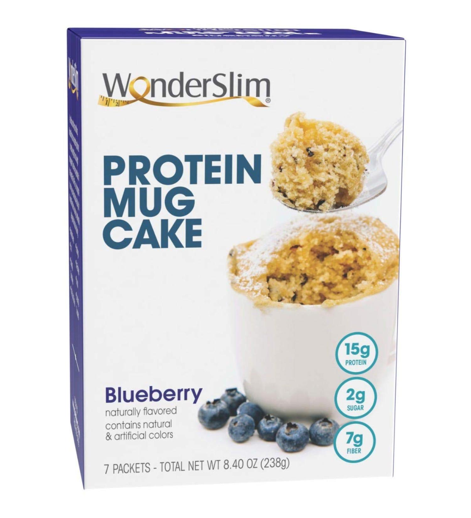 WonderSlim Blueberry Protein Mug Cake - 15g Protein, 7g Fiber, 2g Sugar (7ct) - Buy Online on GoSupps.com