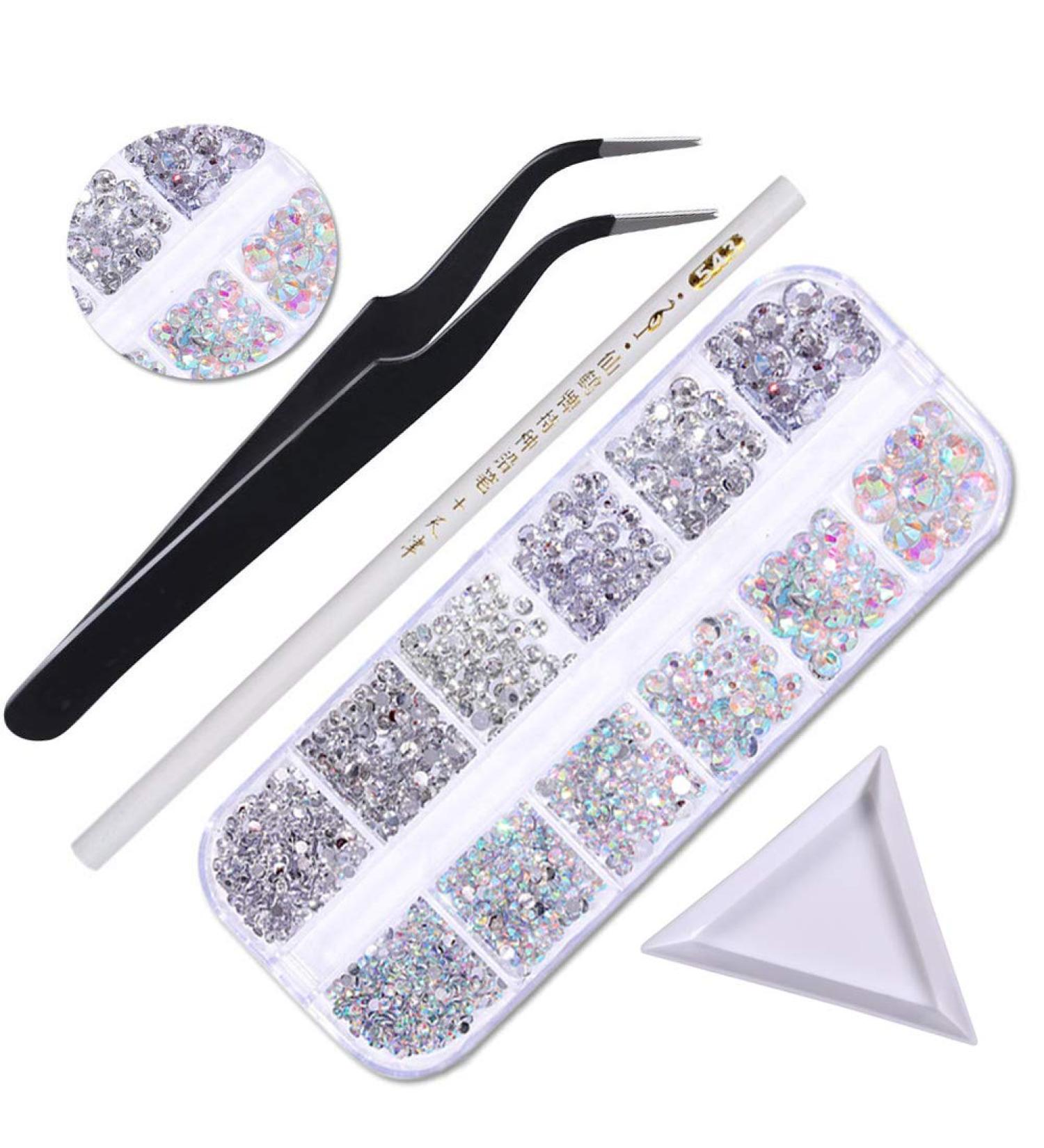 1500 Self-Adhesive Rhinestones - 6 Sizes for Nail Art DIY and Clothing | Includes Tweezers & Picking Pen - Buy Online on GoSupps.com