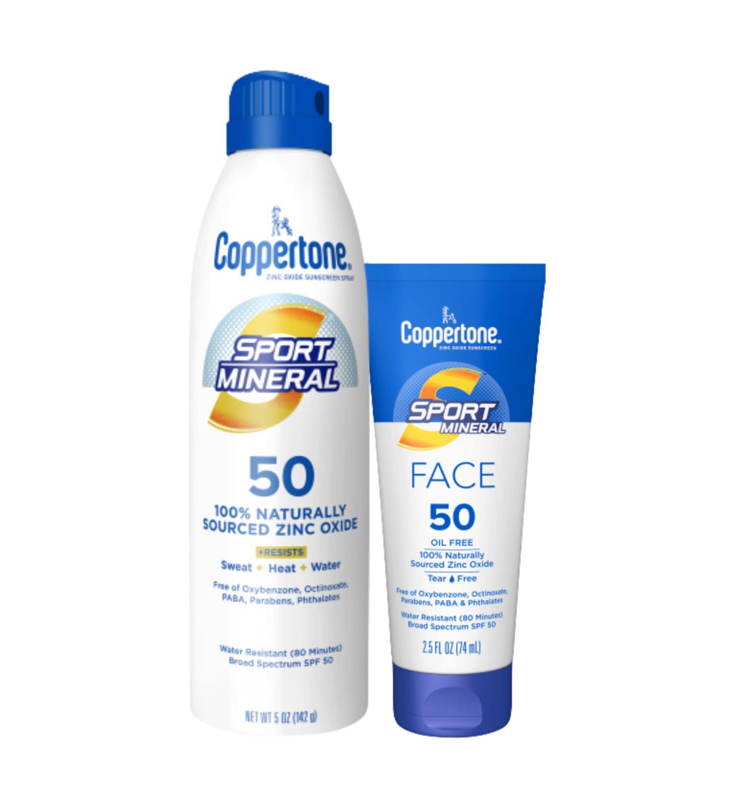 Coppertone SPORT Sunscreen Spray SPF 50 + Zinc Oxide Mineral Face Sunscreen SPF 50 Bundle - Water Resistant Protection Pack - Buy Online on GoSupps.com